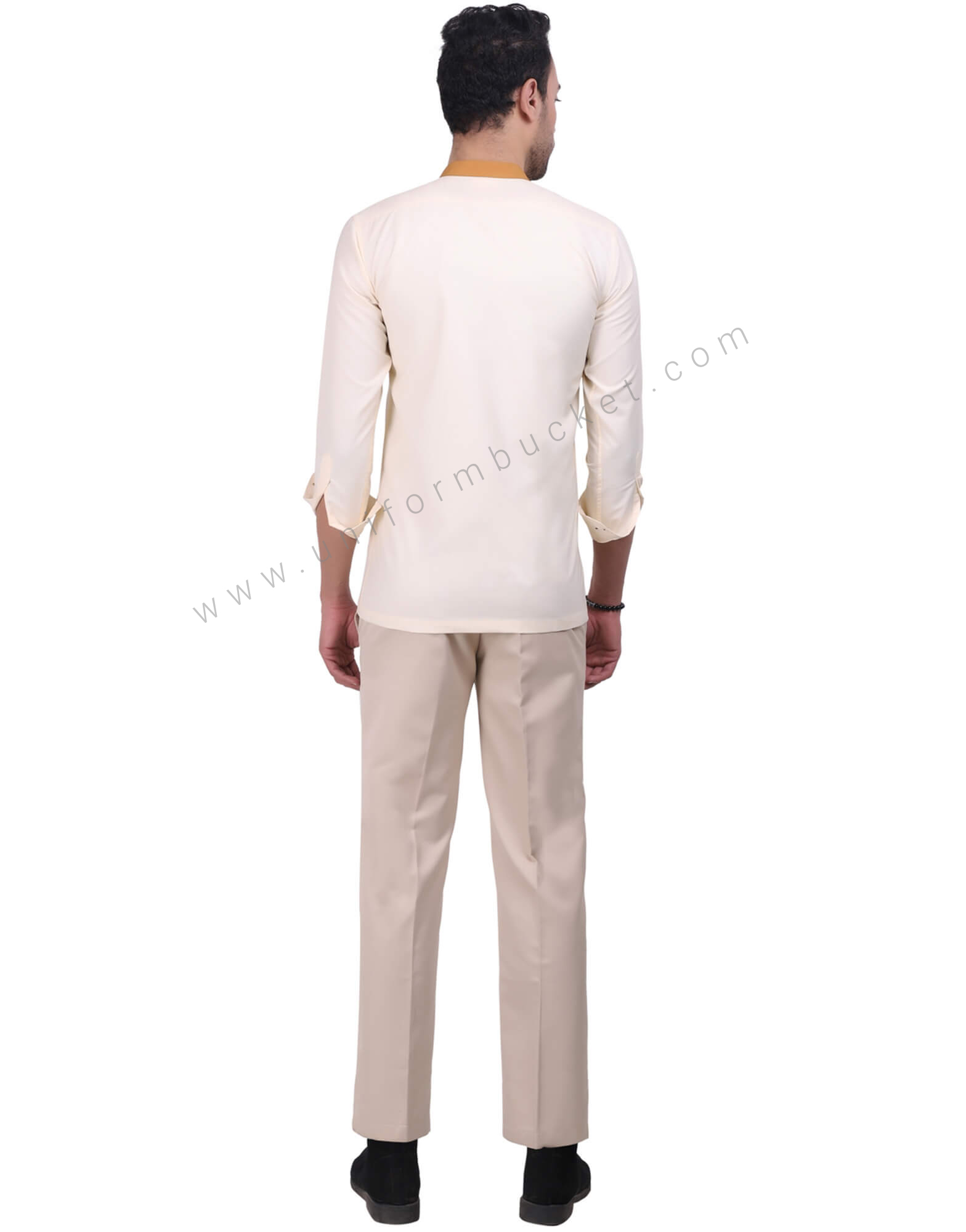 Chinese Collar Cream Formal Shirt