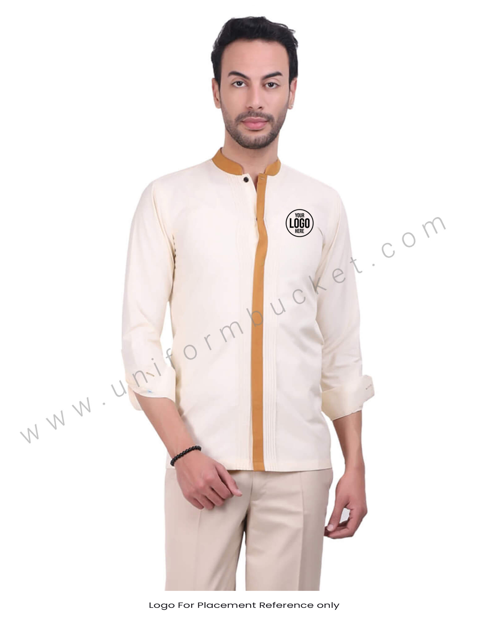 Chinese Collar Cream Formal Shirt