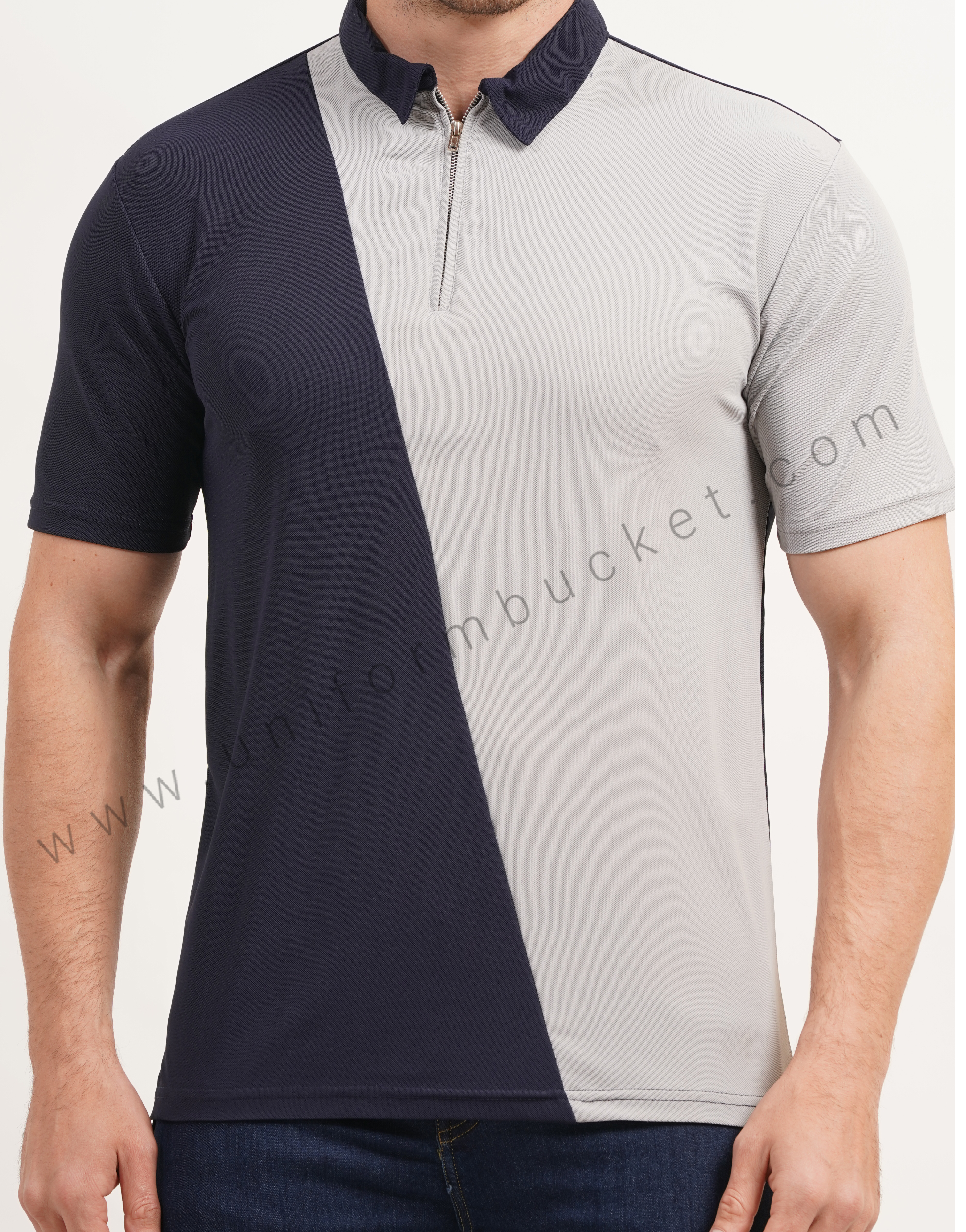 Cross Panel Cut Designer  t-shirt with Front Zip