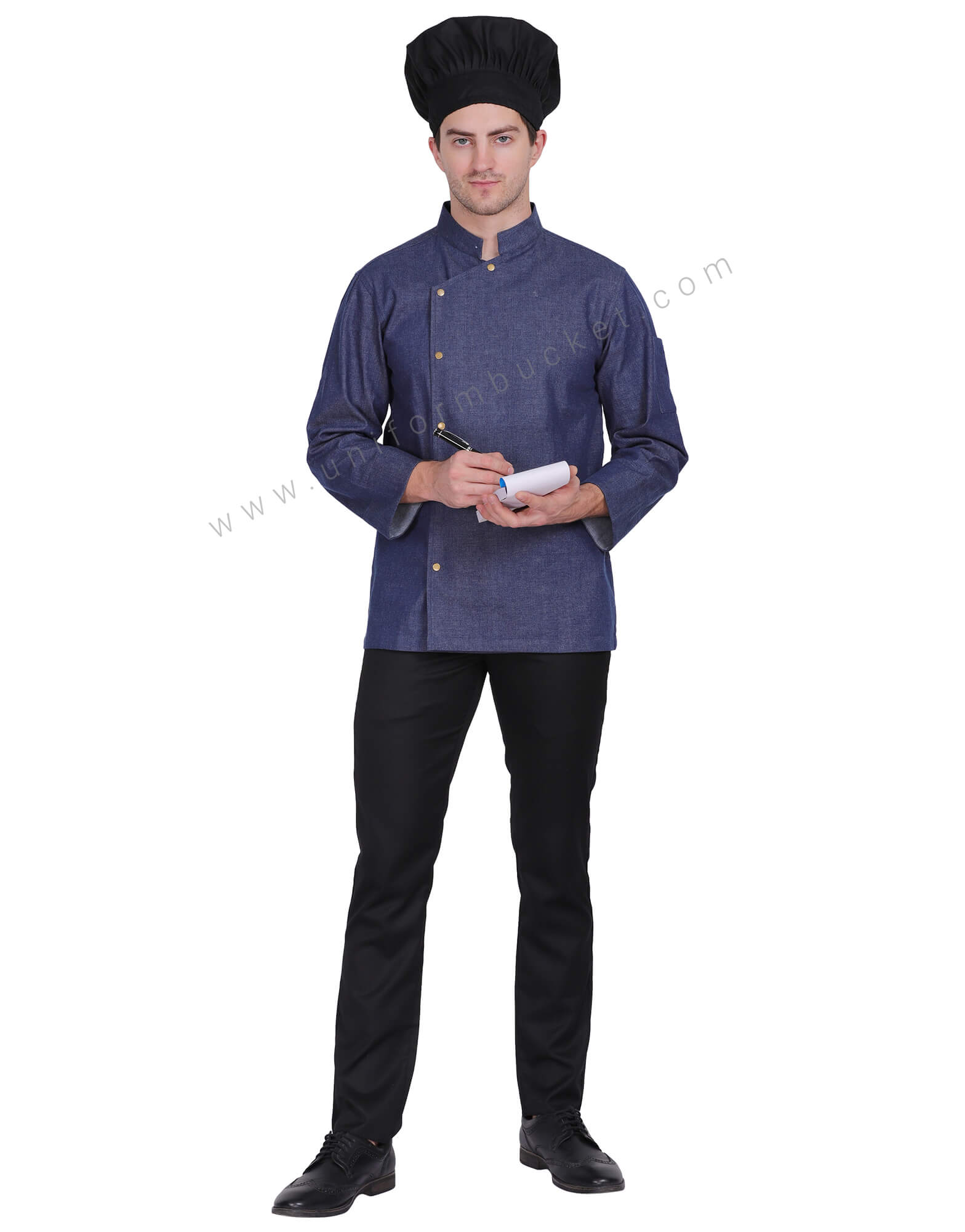 Crossover Neck Denim Chef Coat