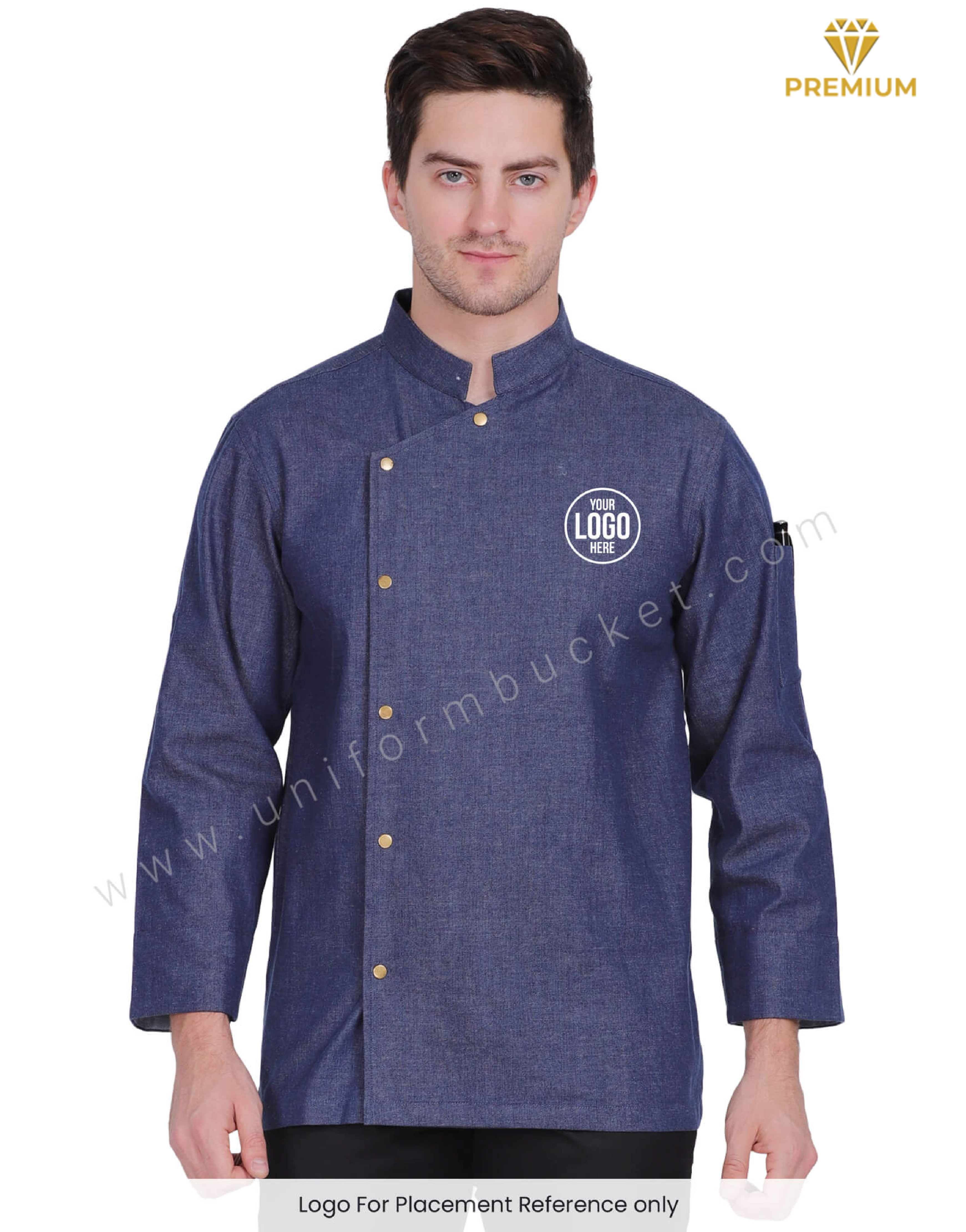 Crossover Neck Denim Chef Coat