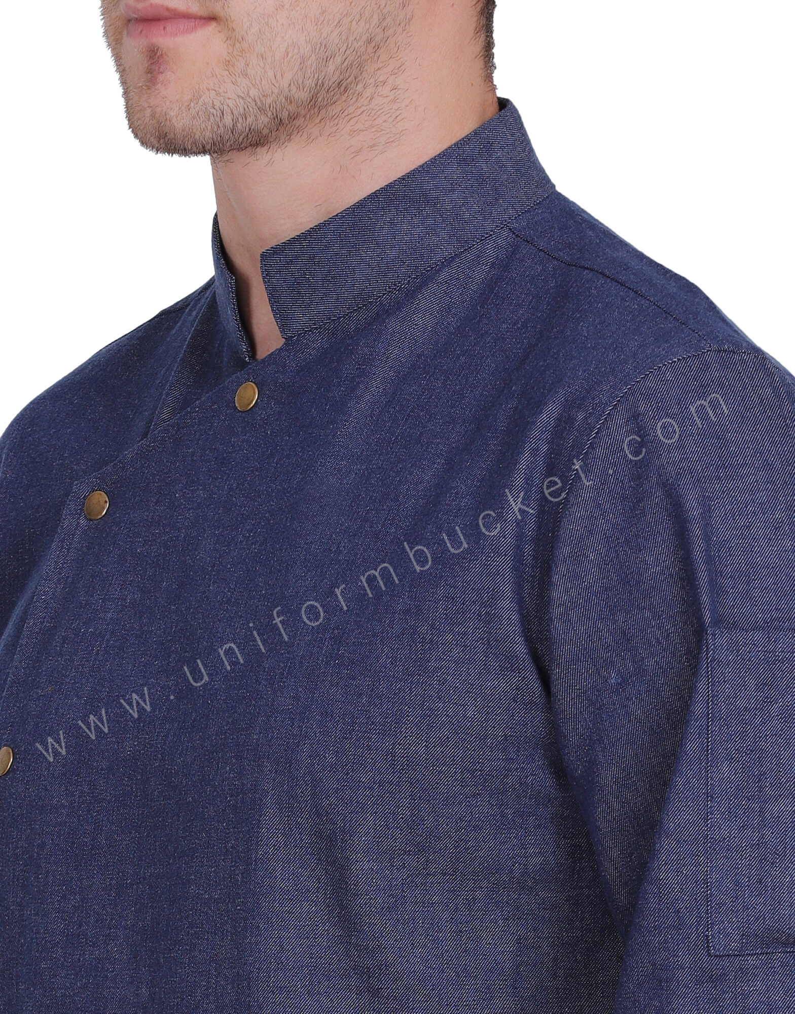 Crossover Neck Denim Chef Coat