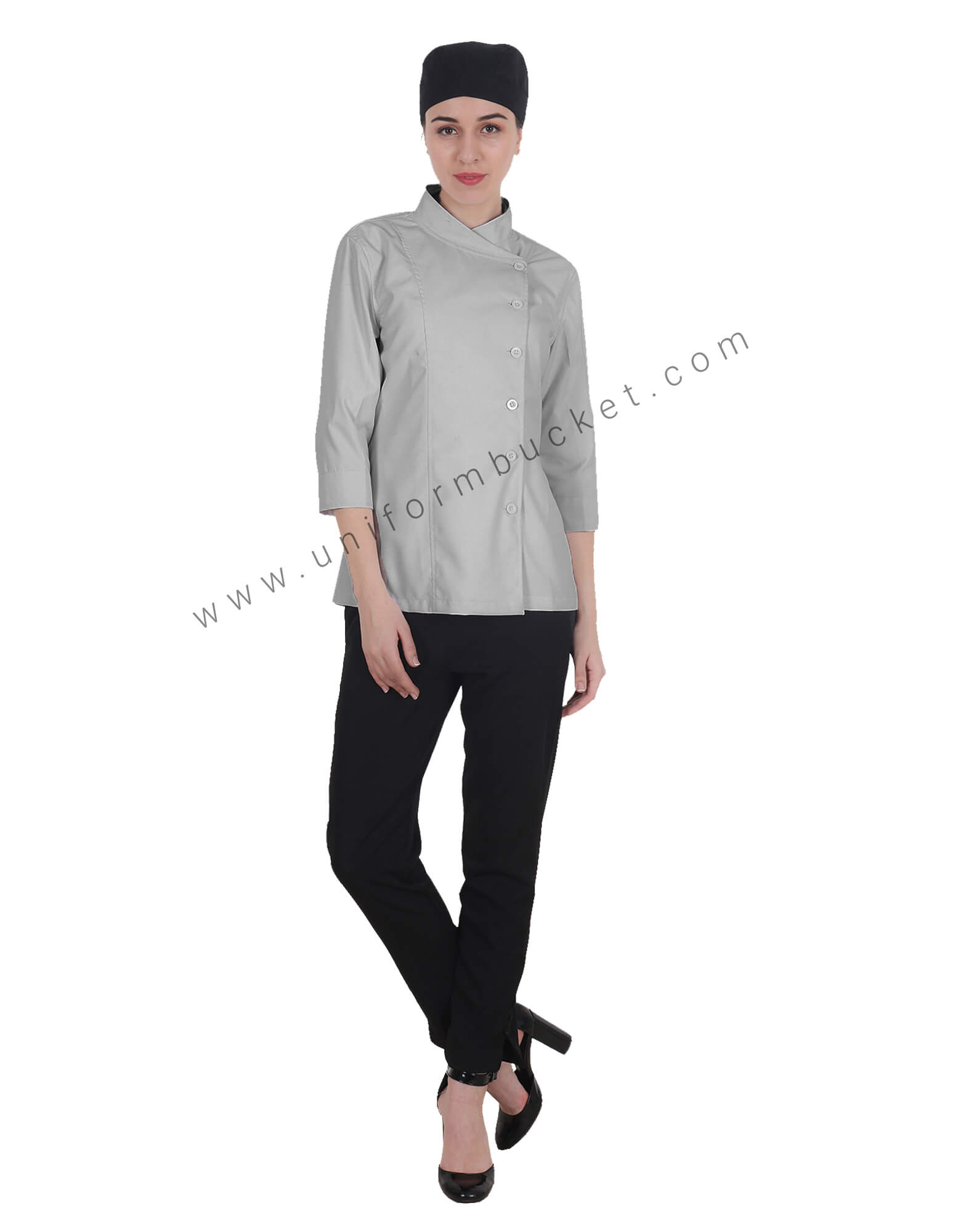 Buy Crossover Side Opening Grey Chef Coat For Women Online Best