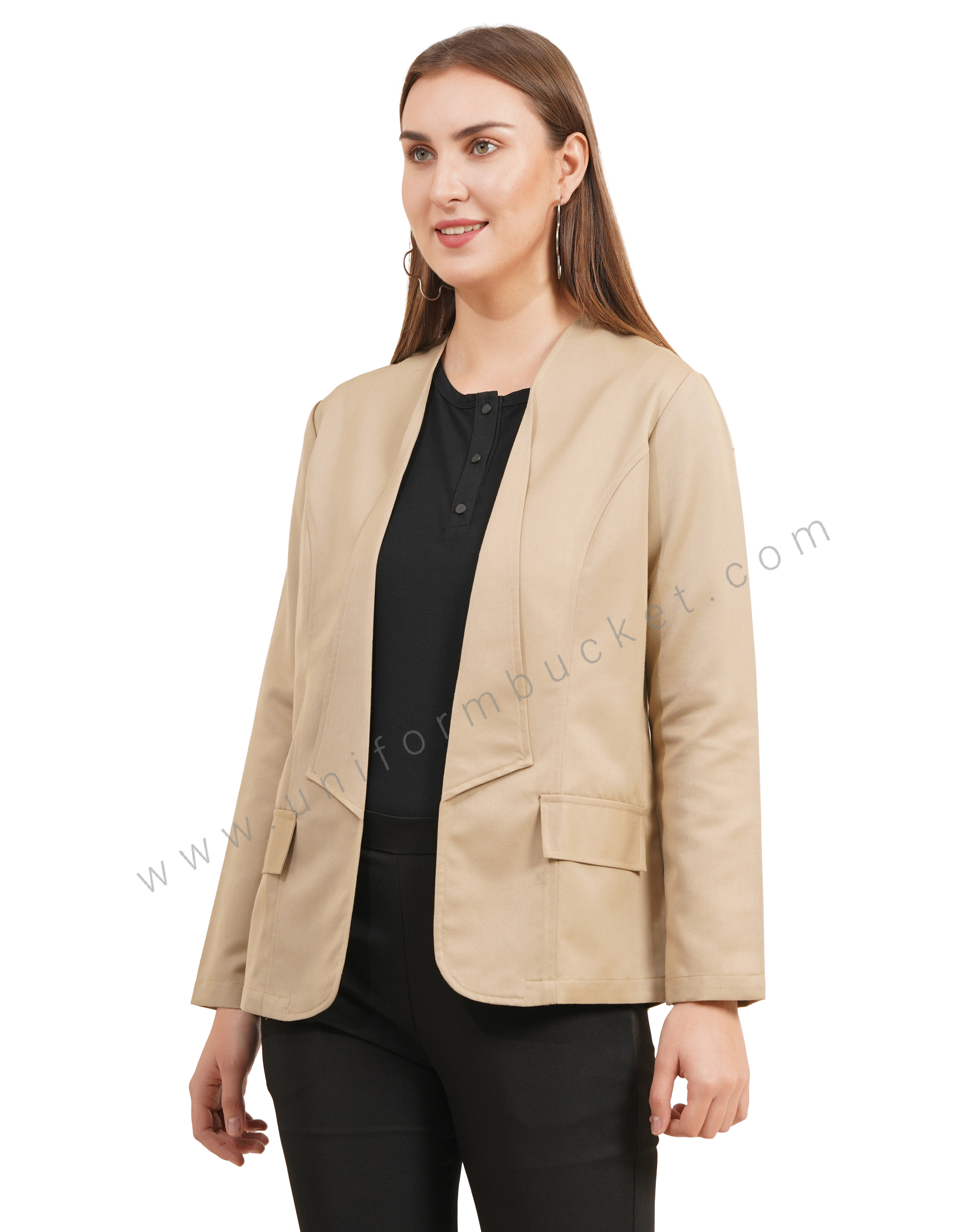 Elegant Beige Front Open Workwear Blazer