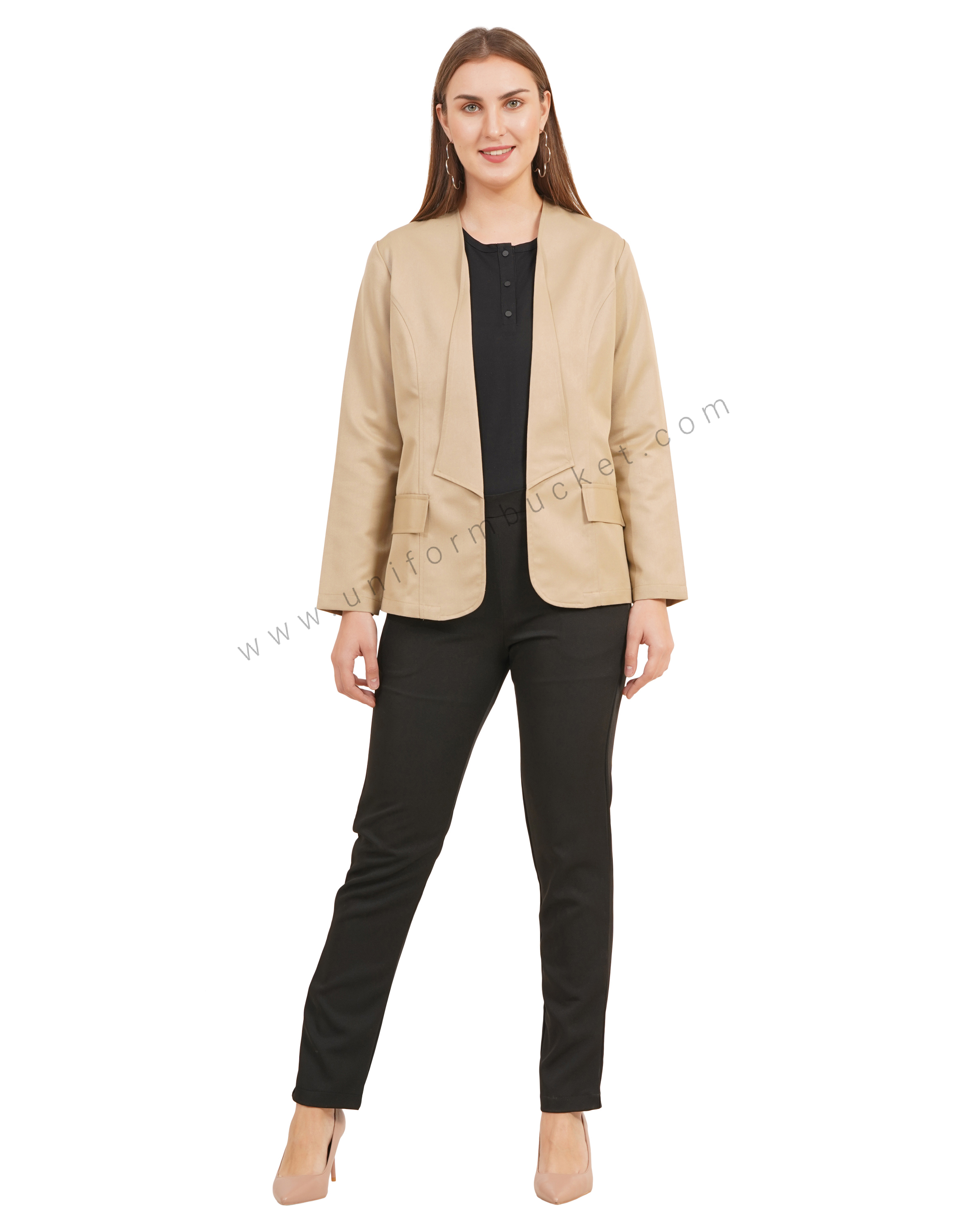 Elegant Beige Front Open Workwear Blazer