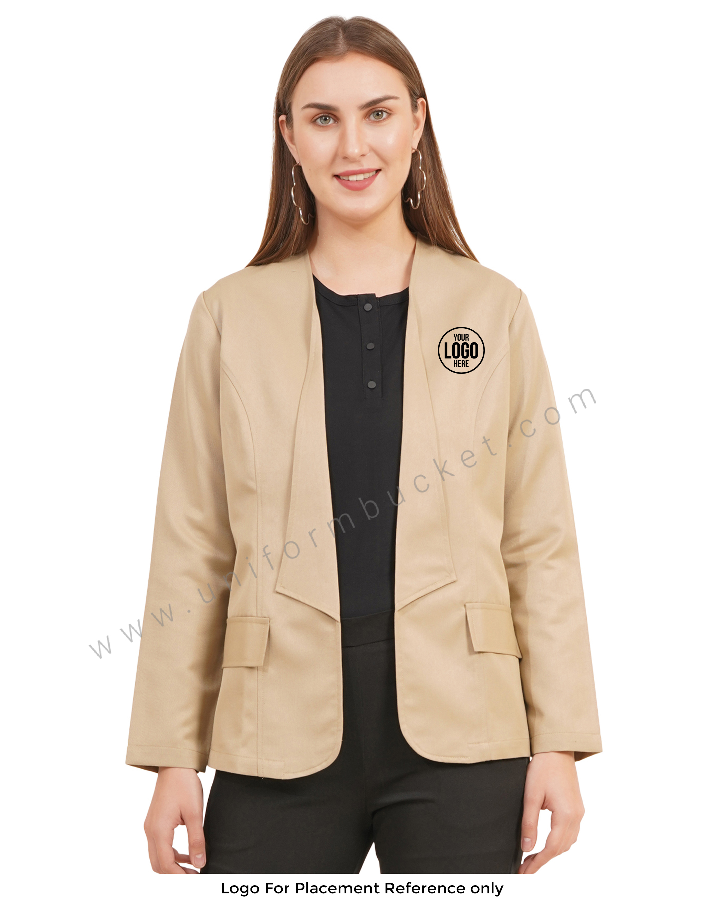 Elegant Beige Front Open Workwear Blazer