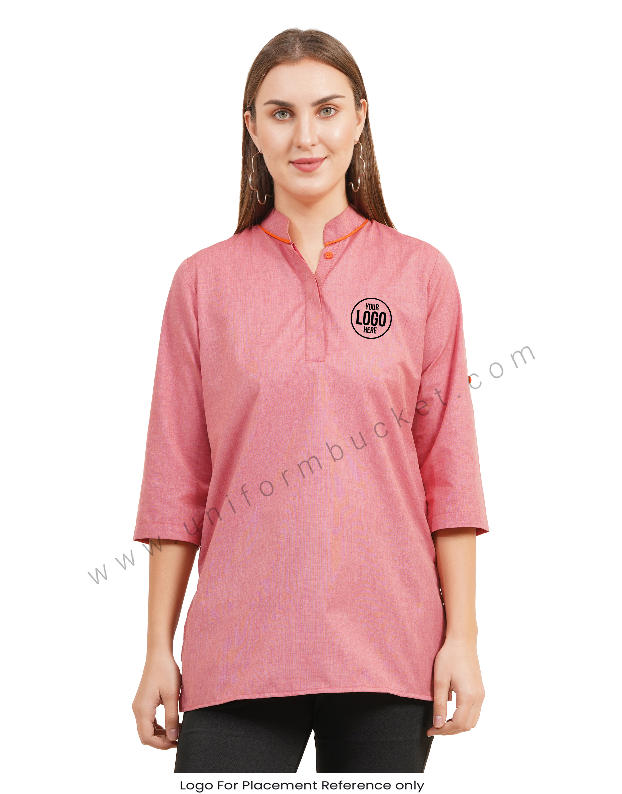 Elegant Red Mandarin Collar Kurti with Orange Detailing