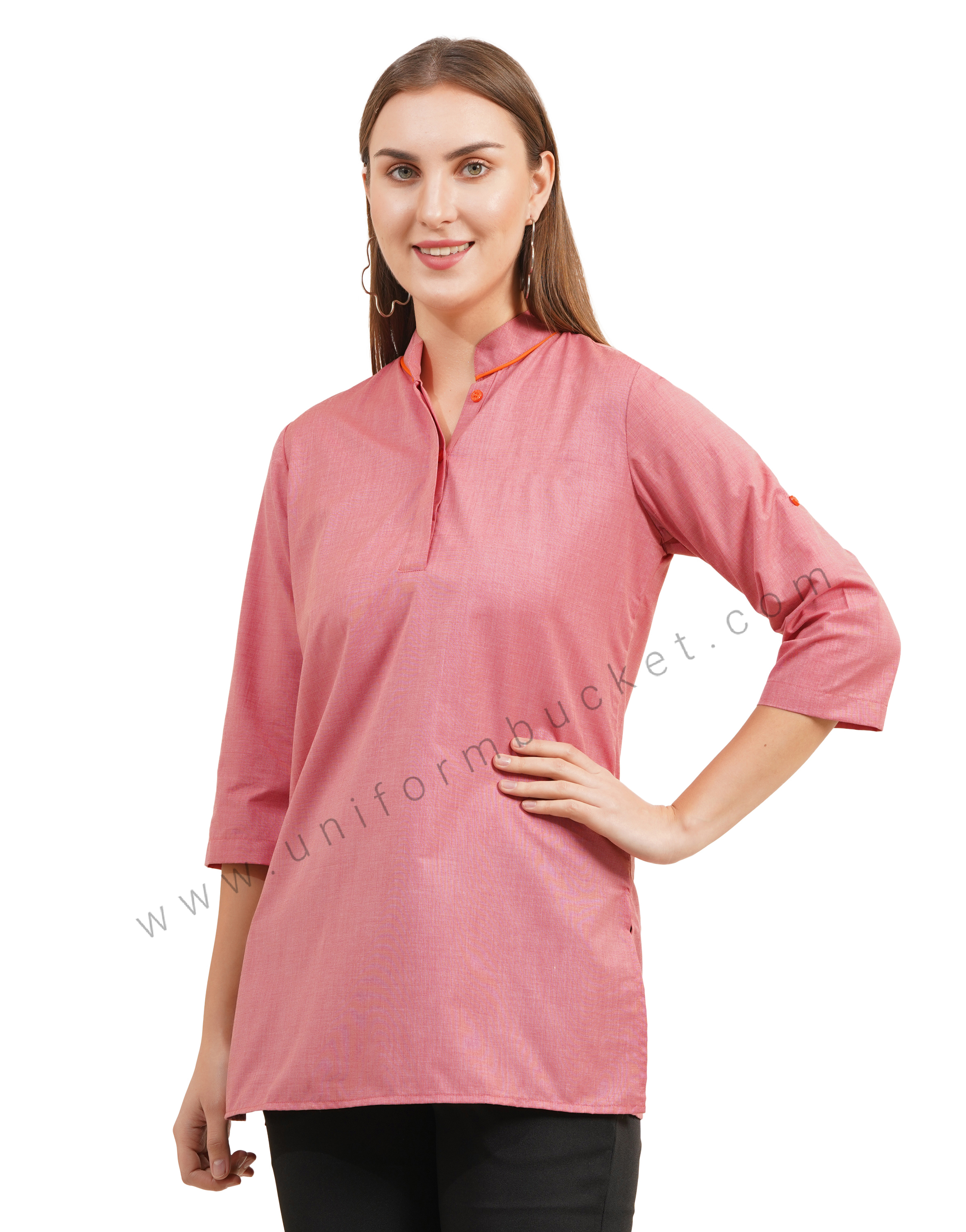 Elegant Red Mandarin Collar Kurti with Orange Detailing