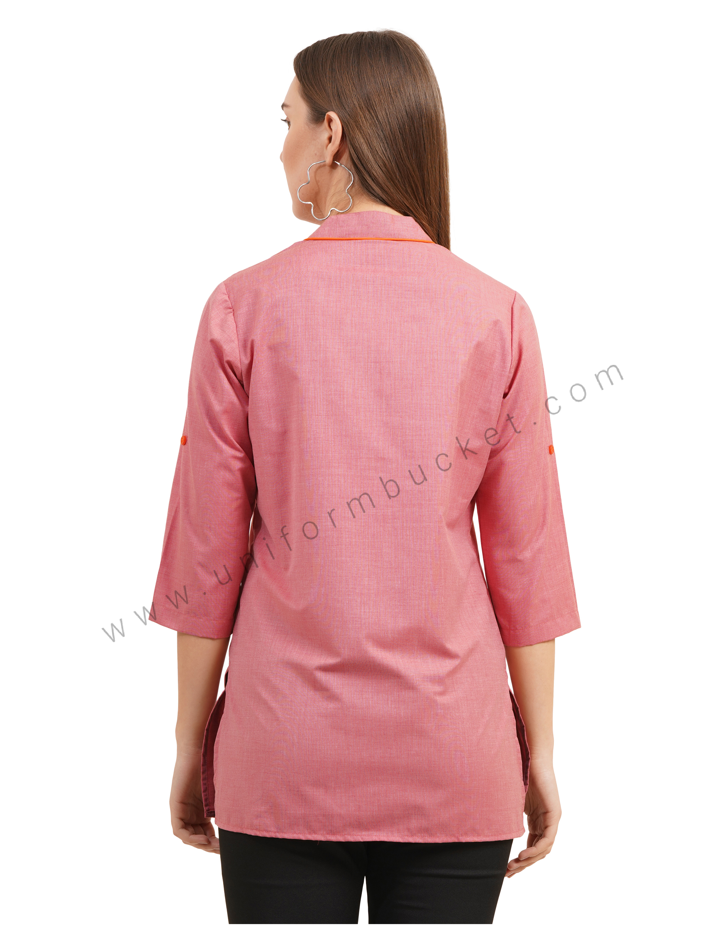 Elegant Red Mandarin Collar Kurti with Orange Detailing