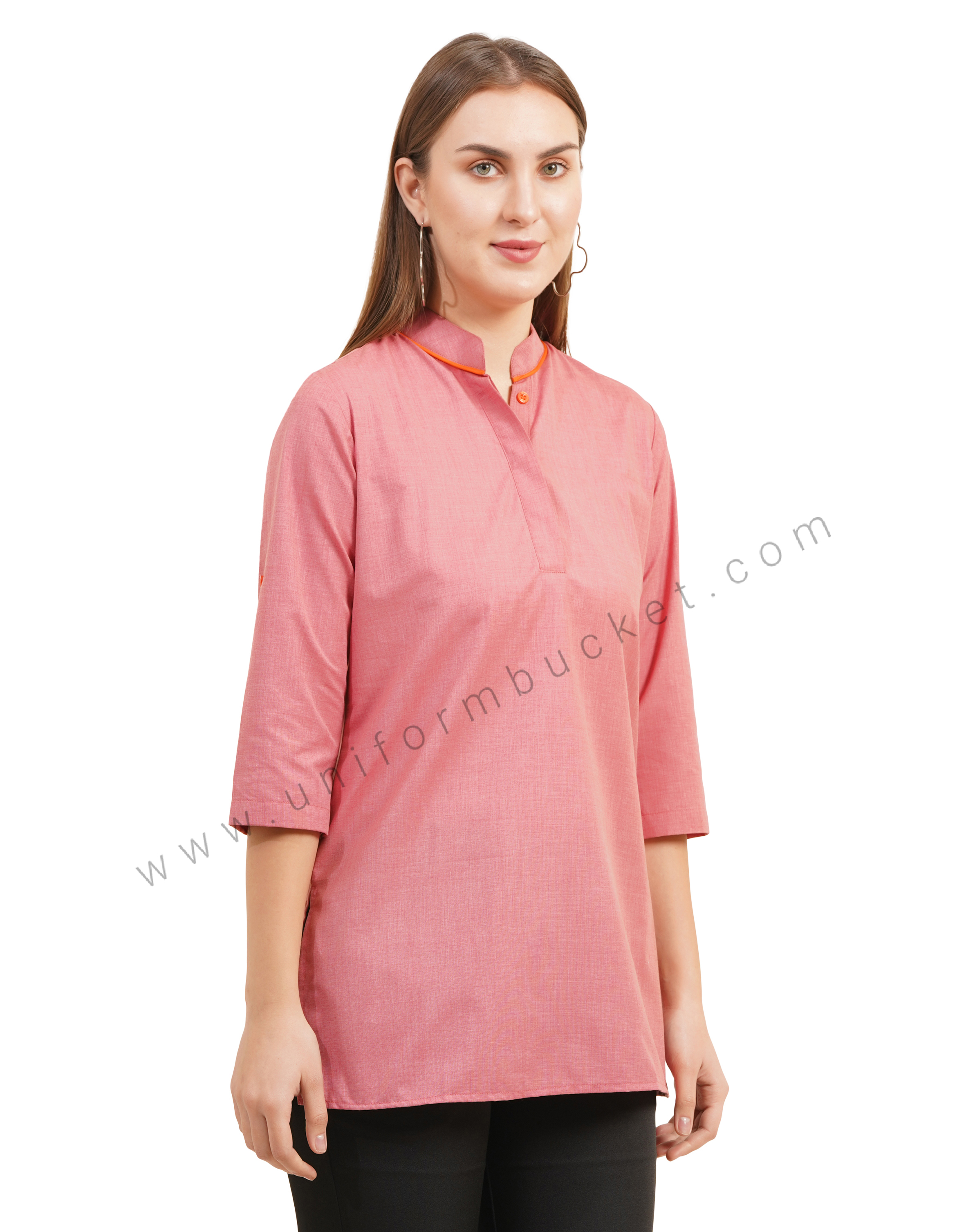 Elegant Red Mandarin Collar Kurti with Orange Detailing