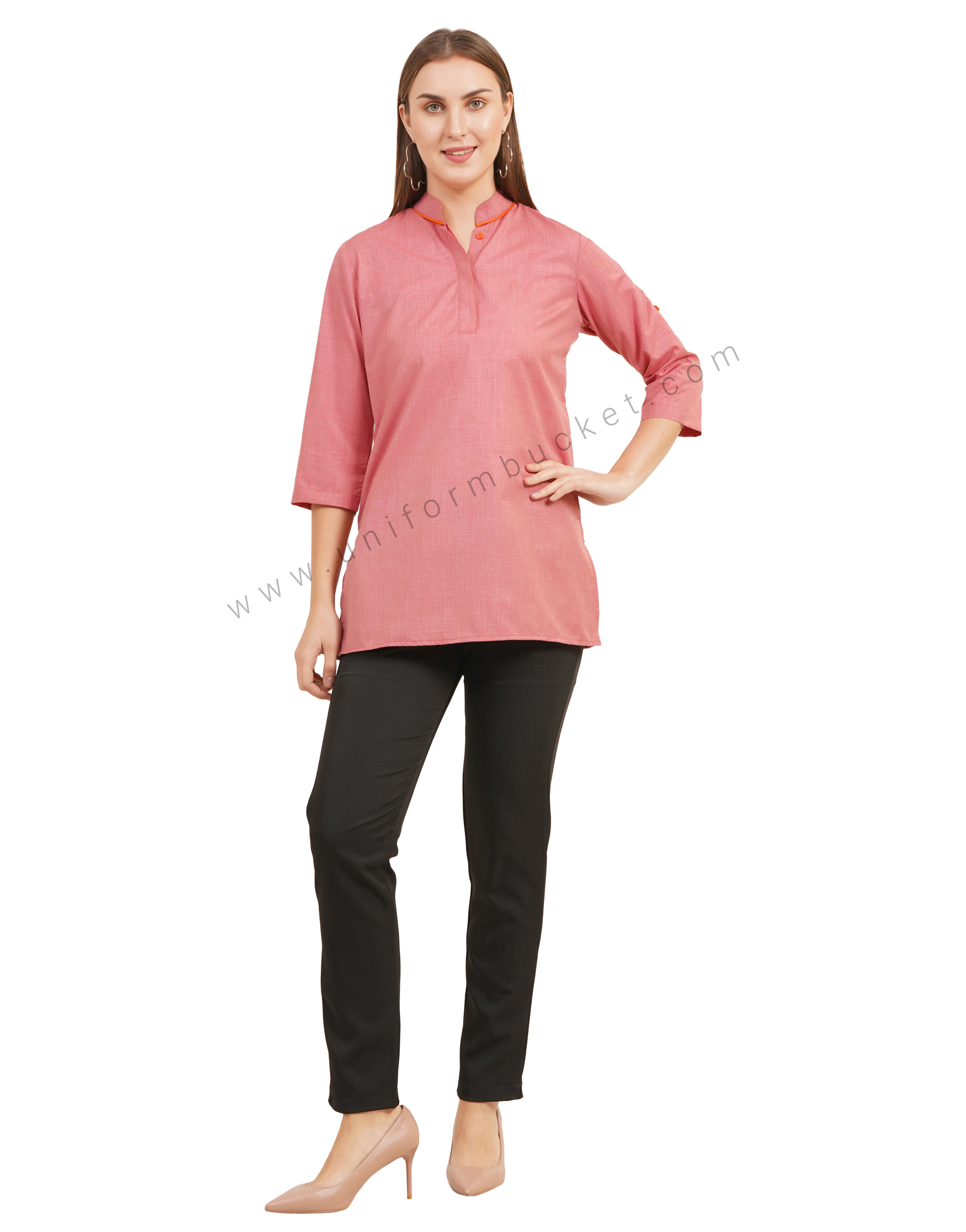 Elegant Red Mandarin Collar Kurti with Orange Detailing