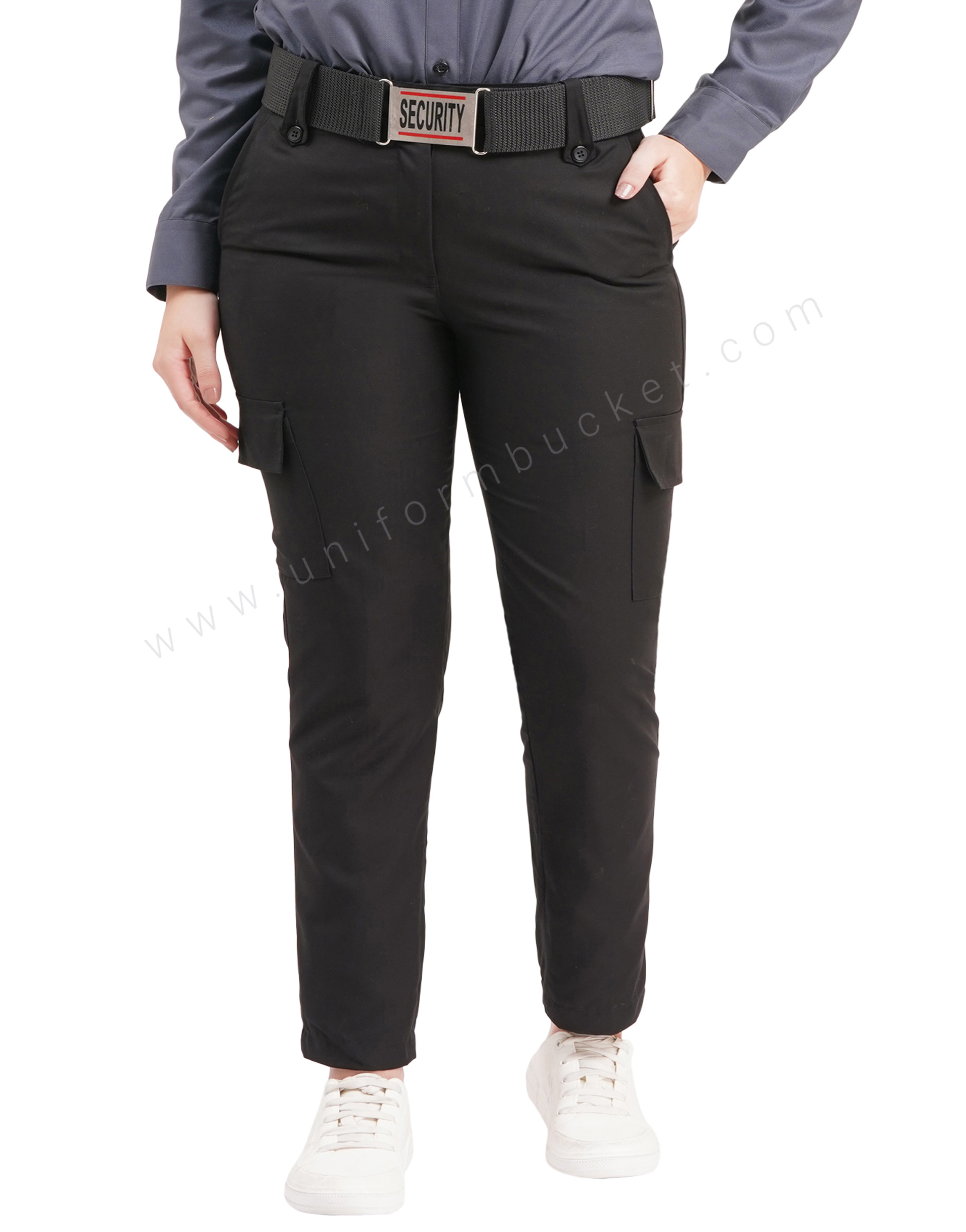 Female Black Security Guard  trouser with three loops & knee patch pocket with flap