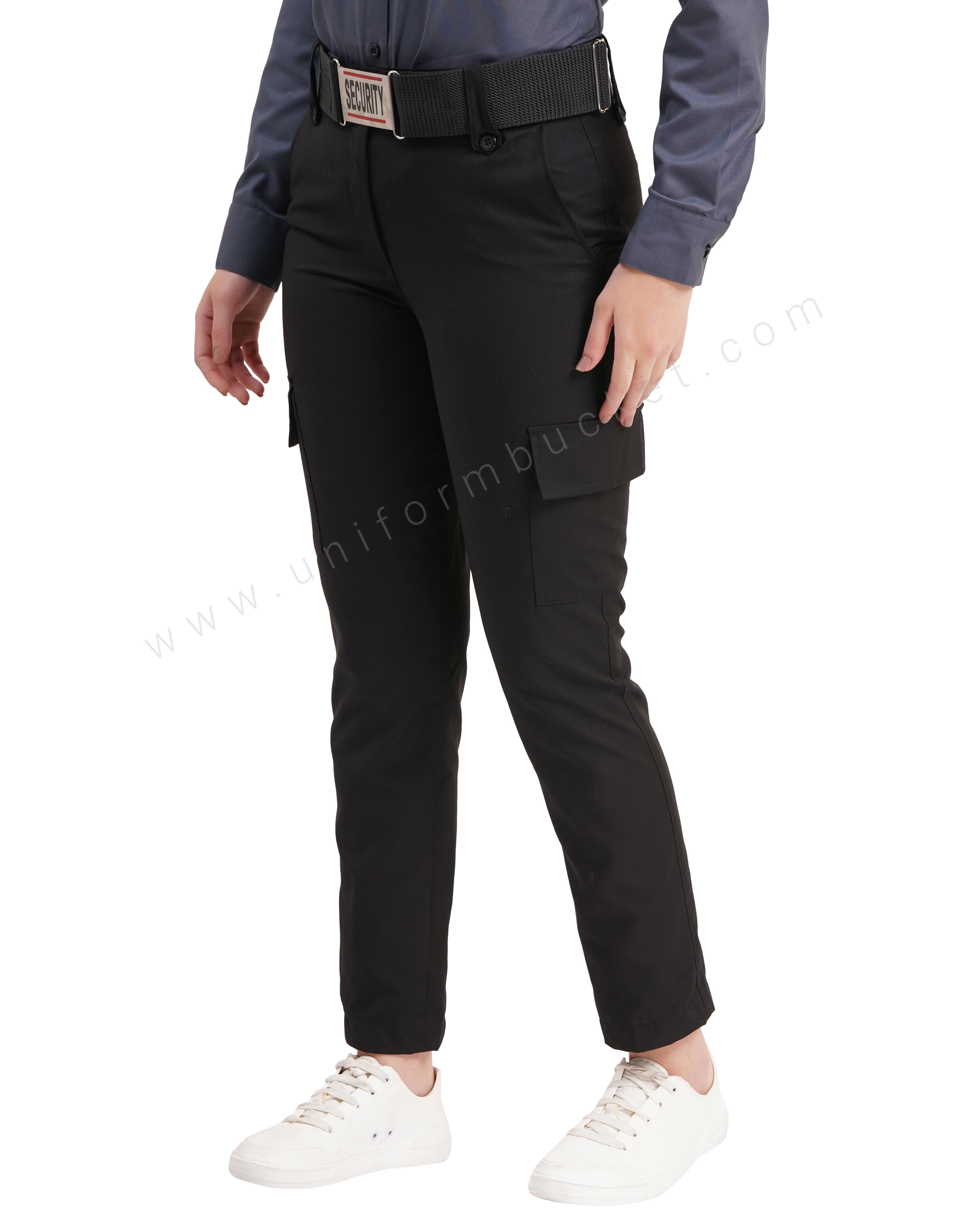 Female Black Security Guard  trouser with three loops & knee patch pocket with flap