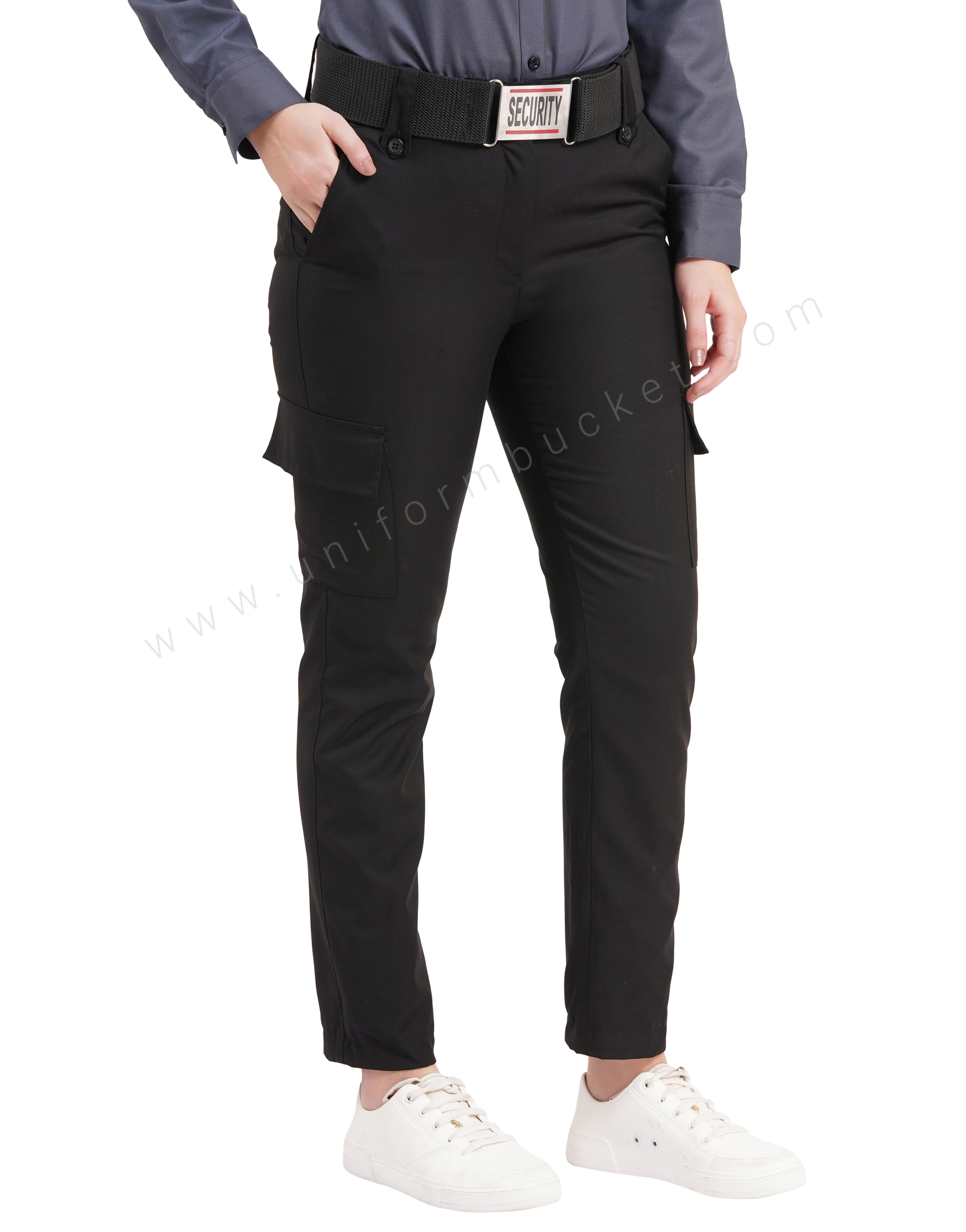 Female Black Security Guard  trouser with three loops & knee patch pocket with flap