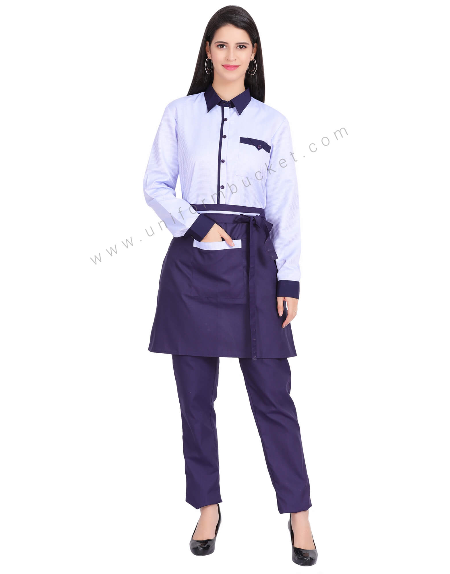FEMALE BLUE DOTTED SHIRT WITH NAVY BLUE PIPING