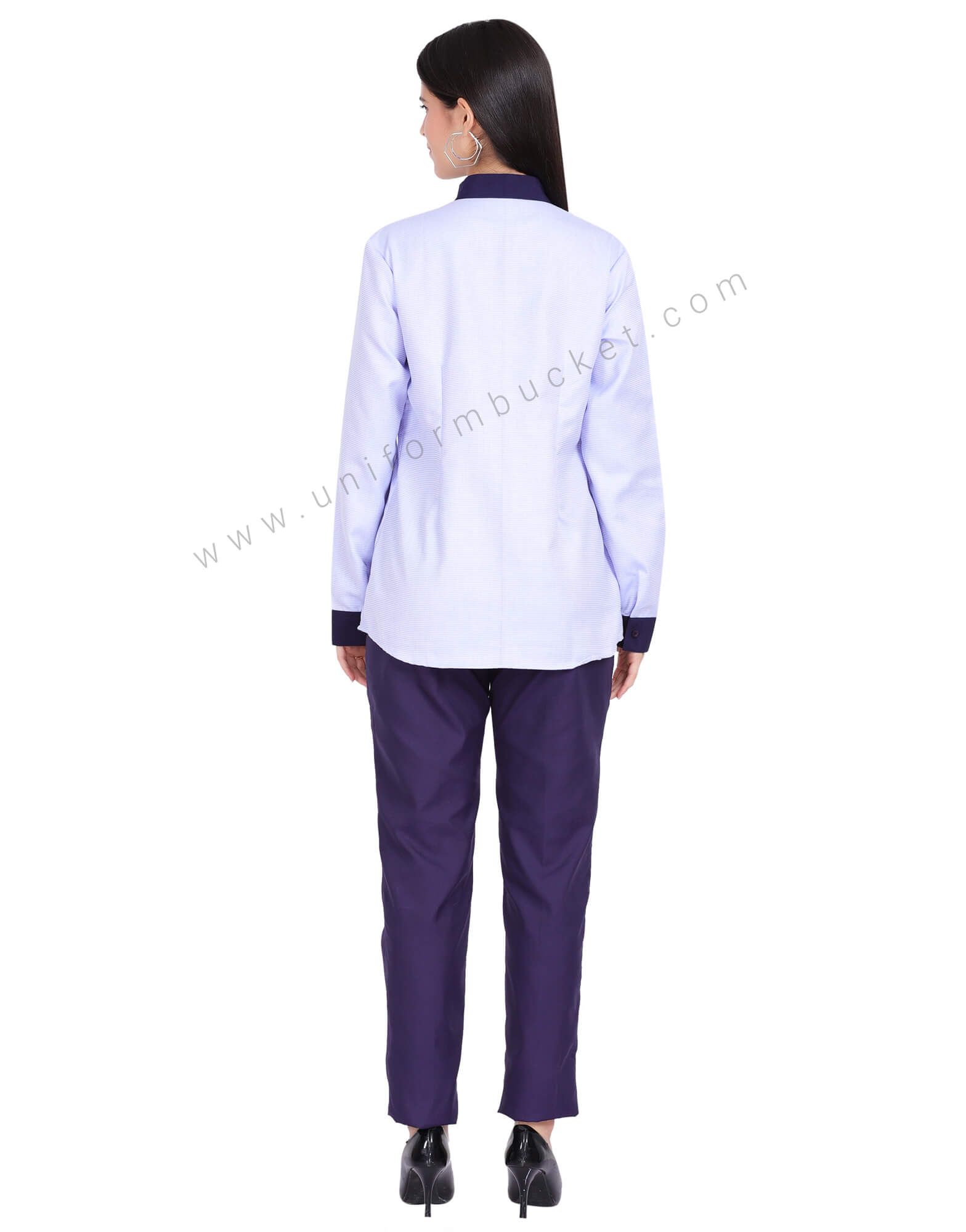 FEMALE BLUE DOTTED SHIRT WITH NAVY BLUE PIPING