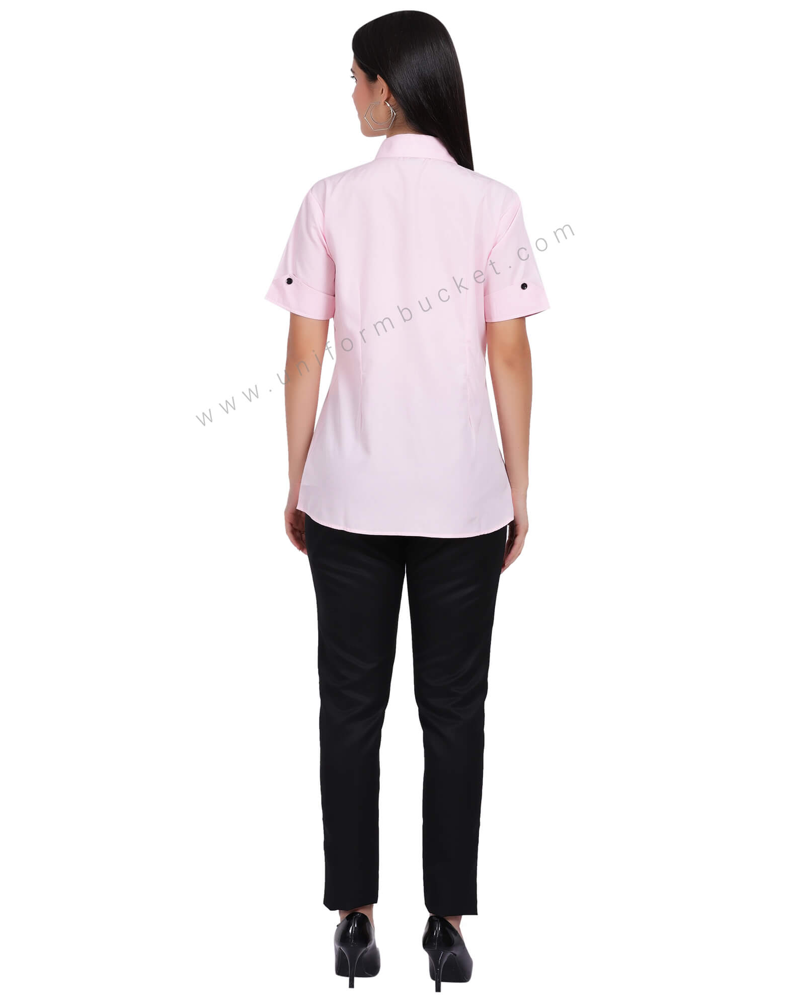 FEMALE HALF SLEEVE BOTTOM FOLD V CUT SHIRT WITH BLACK TRIM