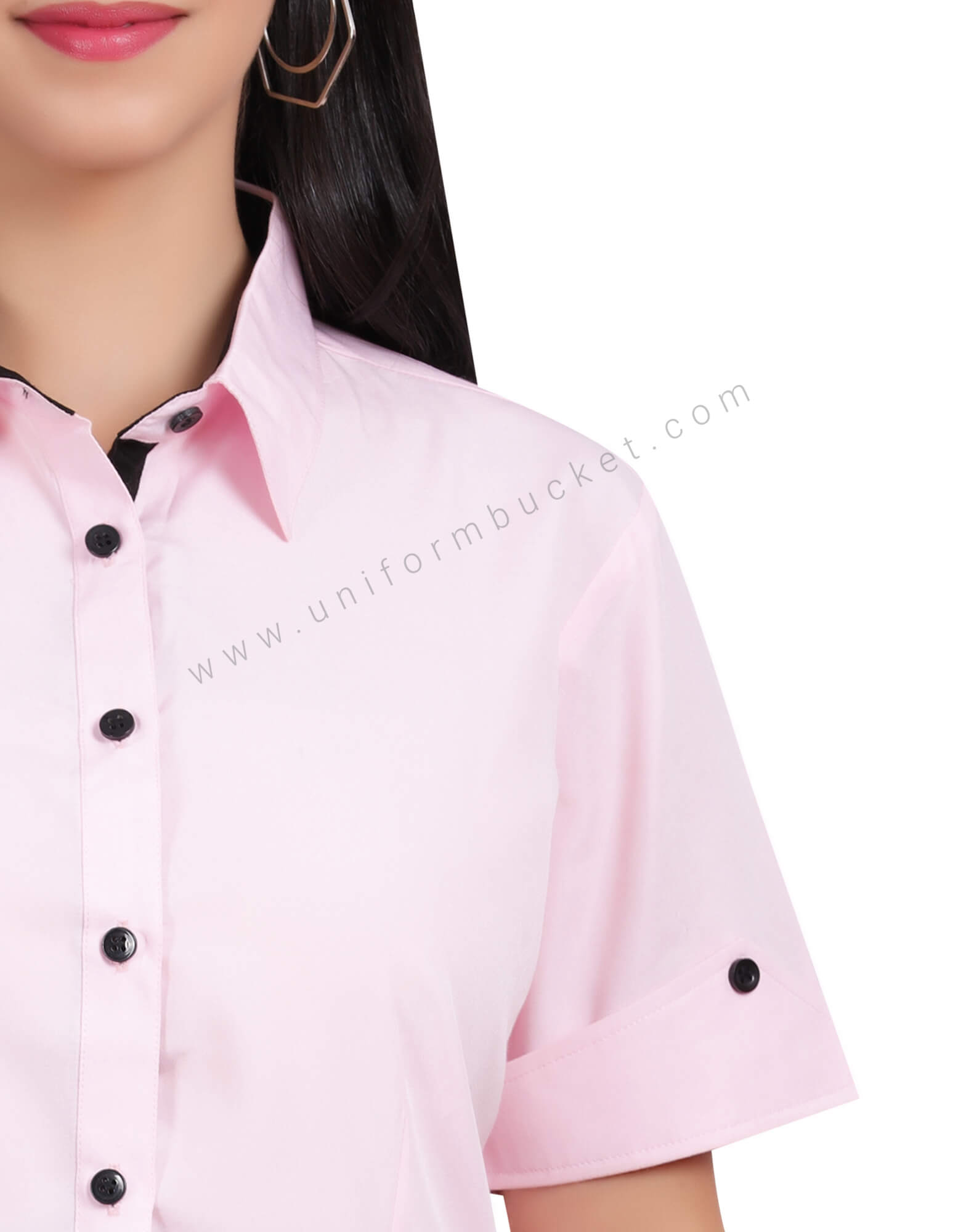 FEMALE HALF SLEEVE BOTTOM FOLD V CUT SHIRT WITH BLACK TRIM
