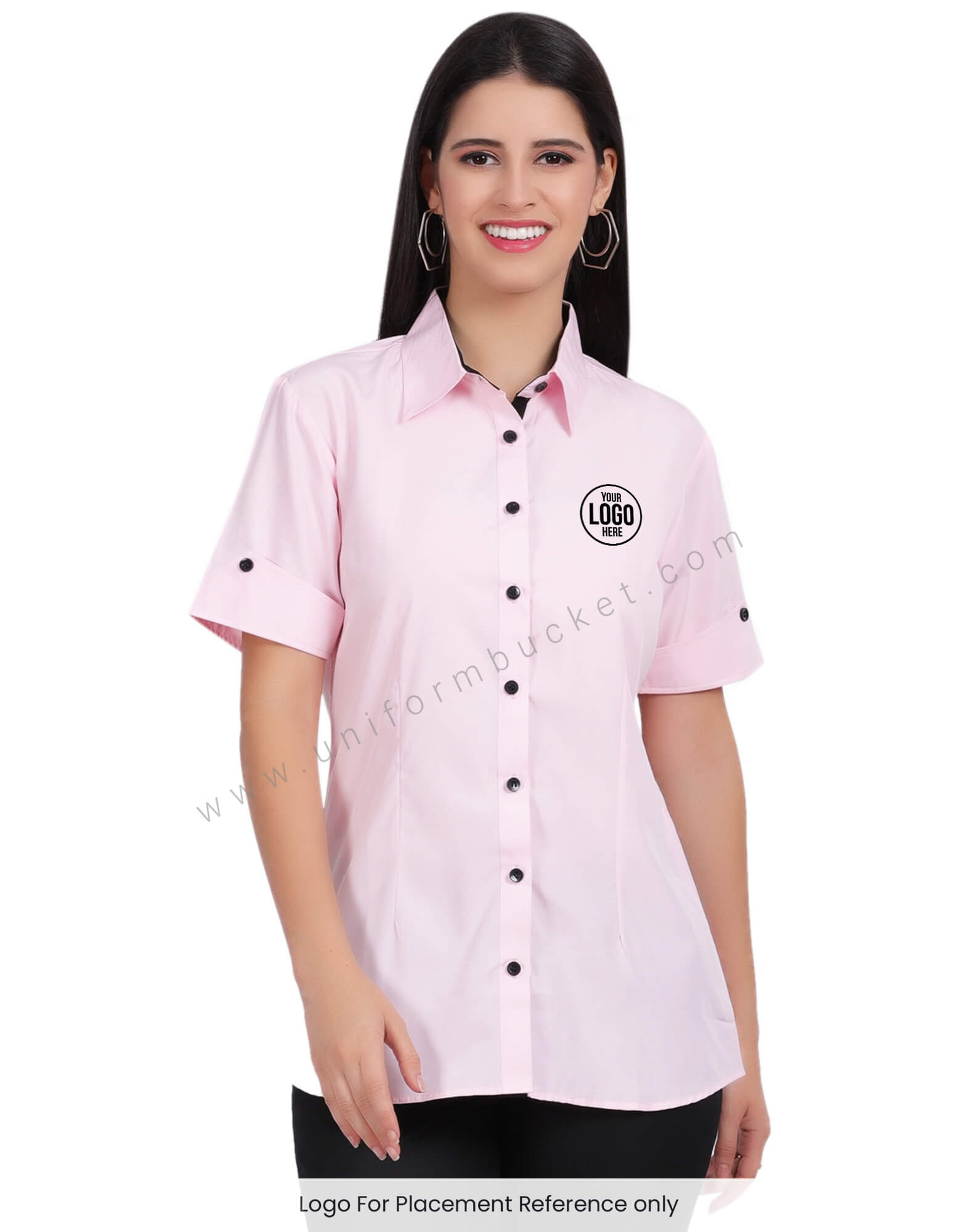 FEMALE HALF SLEEVE BOTTOM FOLD V CUT SHIRT WITH BLACK TRIM