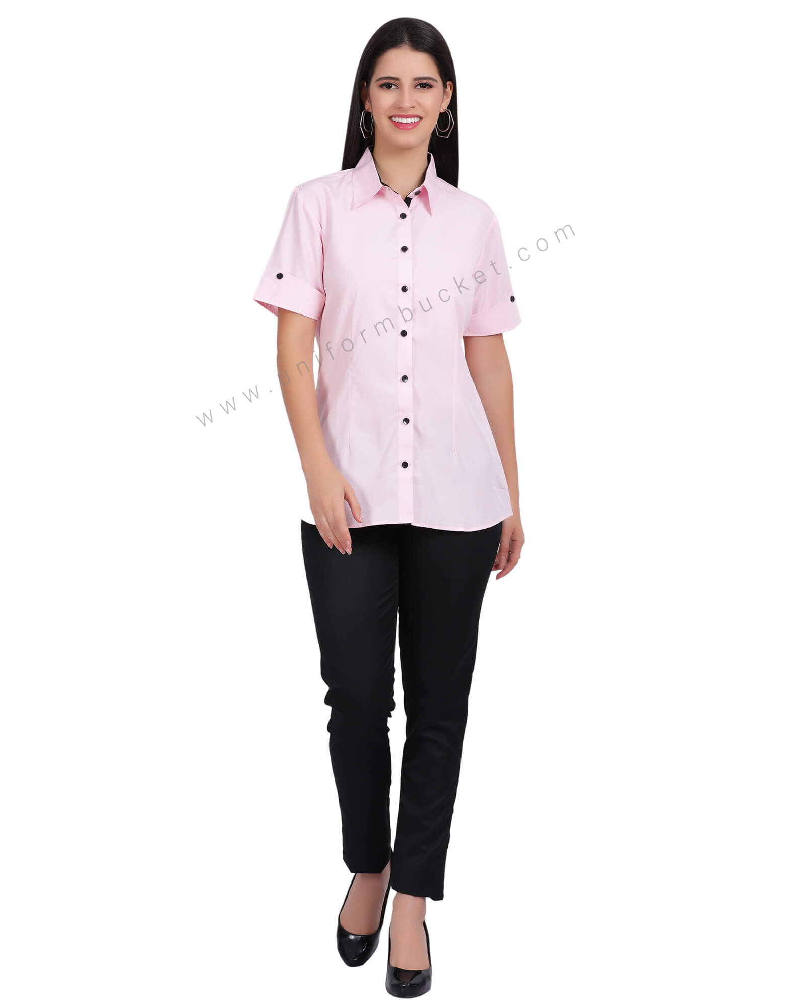 FEMALE HALF SLEEVE BOTTOM FOLD V CUT SHIRT WITH BLACK TRIM