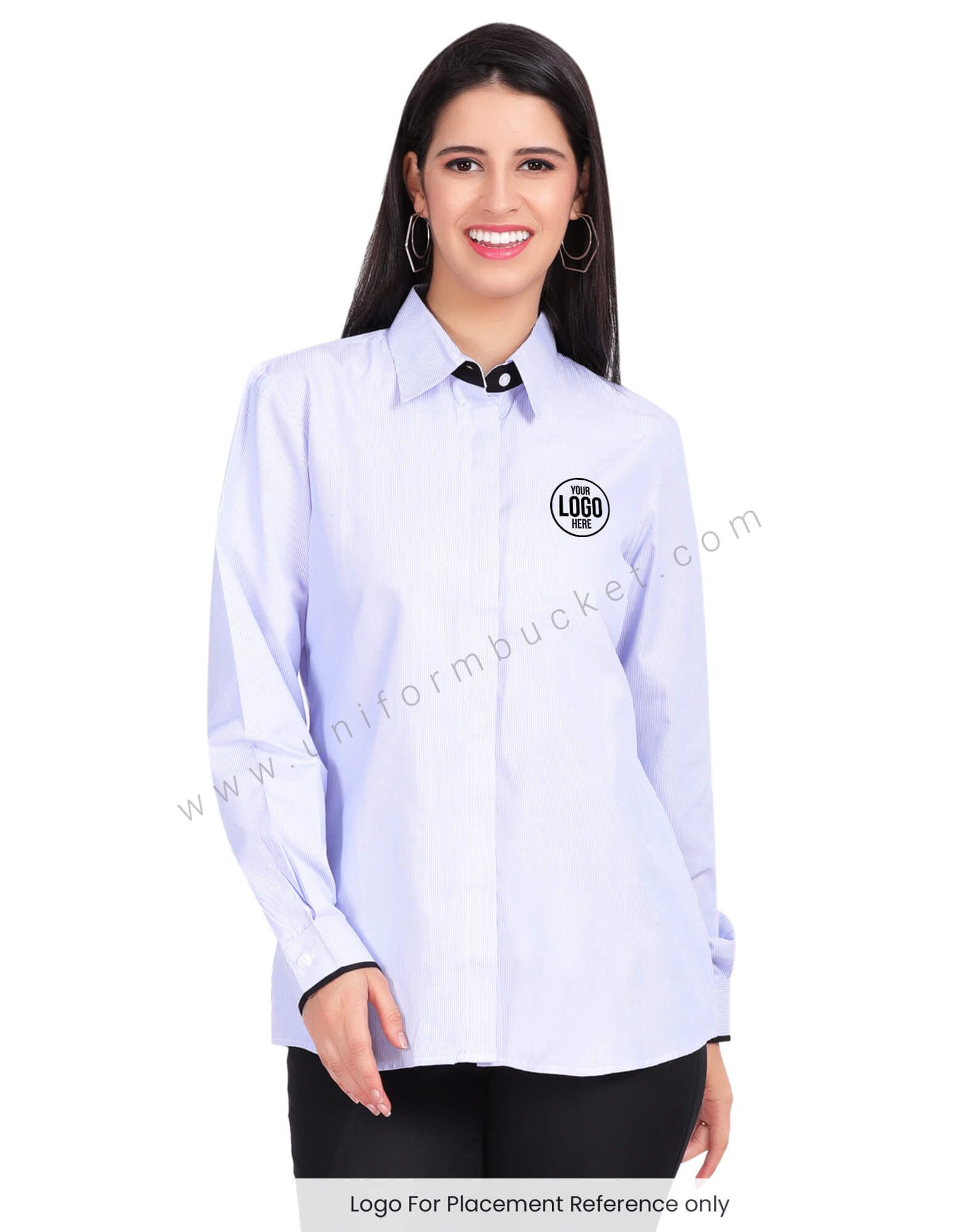 FEMALE HIDDEN PLACKET SHIRT WITH BLACK PIPING  ON CUFF