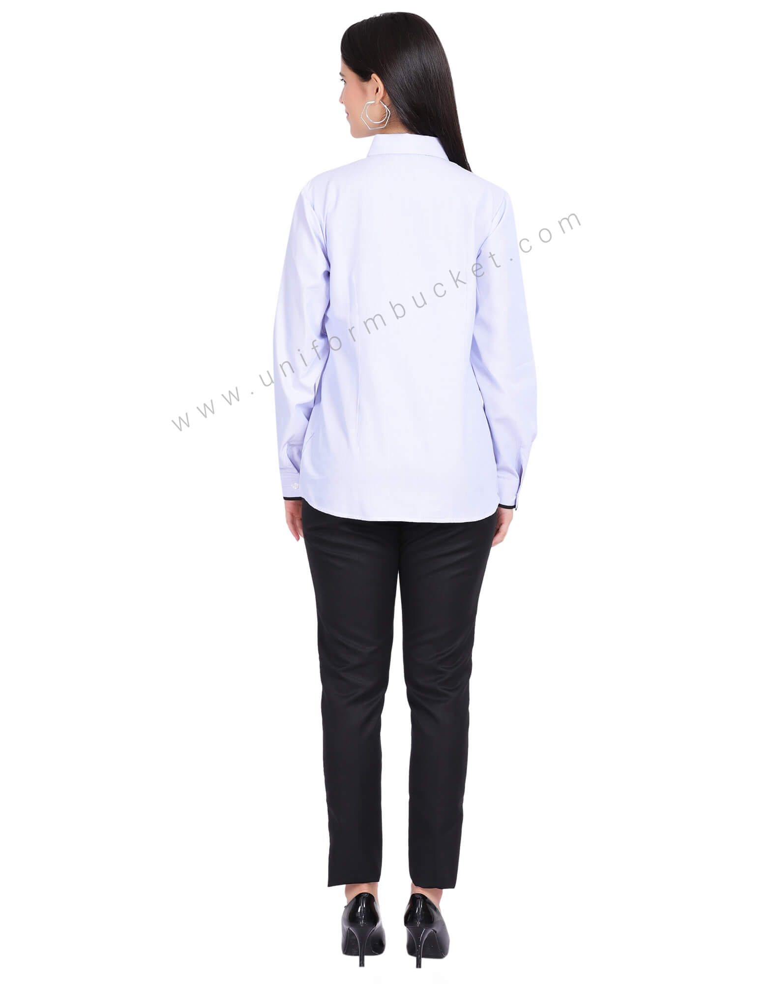 FEMALE HIDDEN PLACKET SHIRT WITH BLACK PIPING  ON CUFF