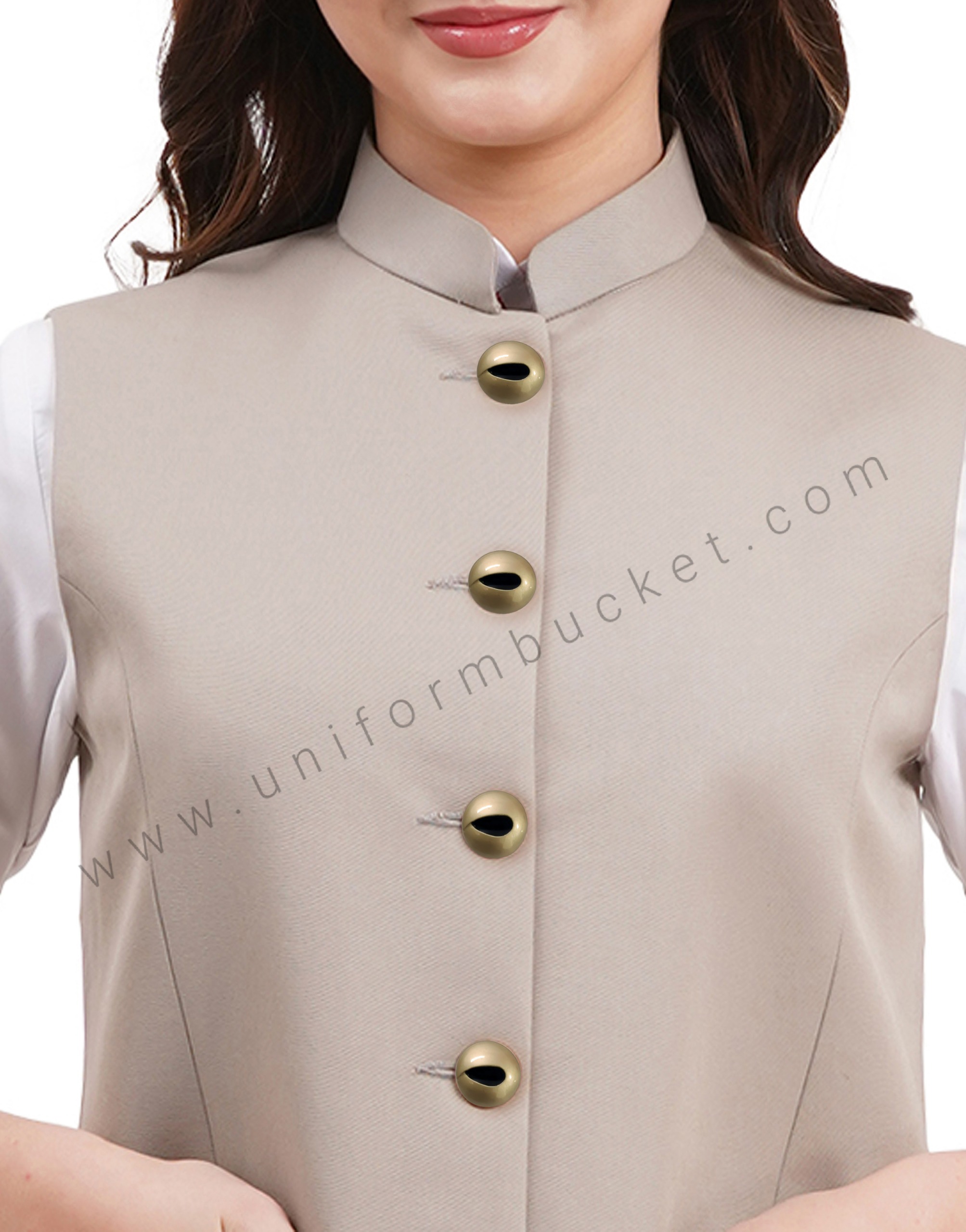 female khaki nehru jacket with golden one eye button