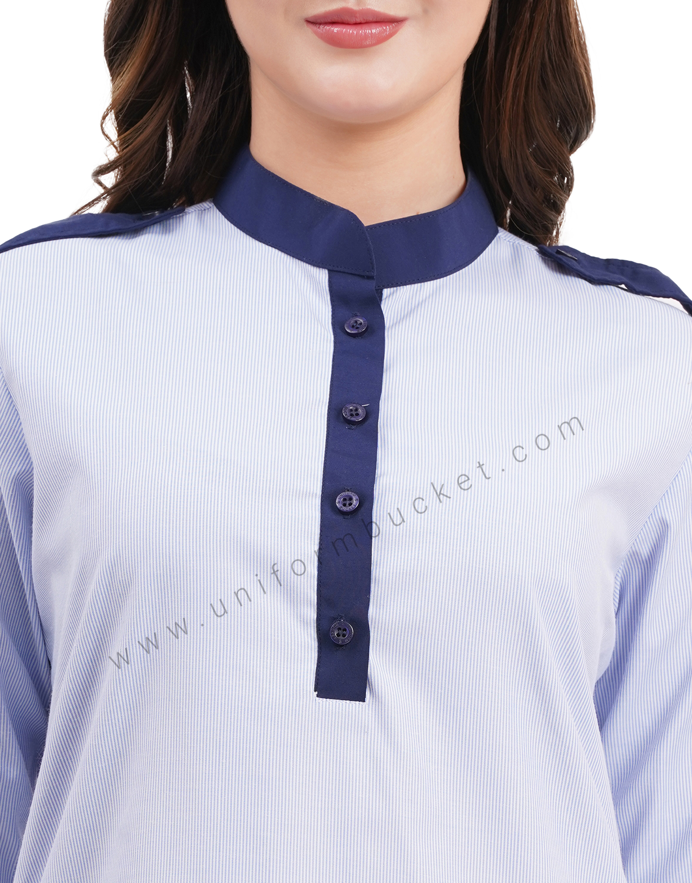 female Security Guard blue & white lining kurti with navy blue dupatta & salwar