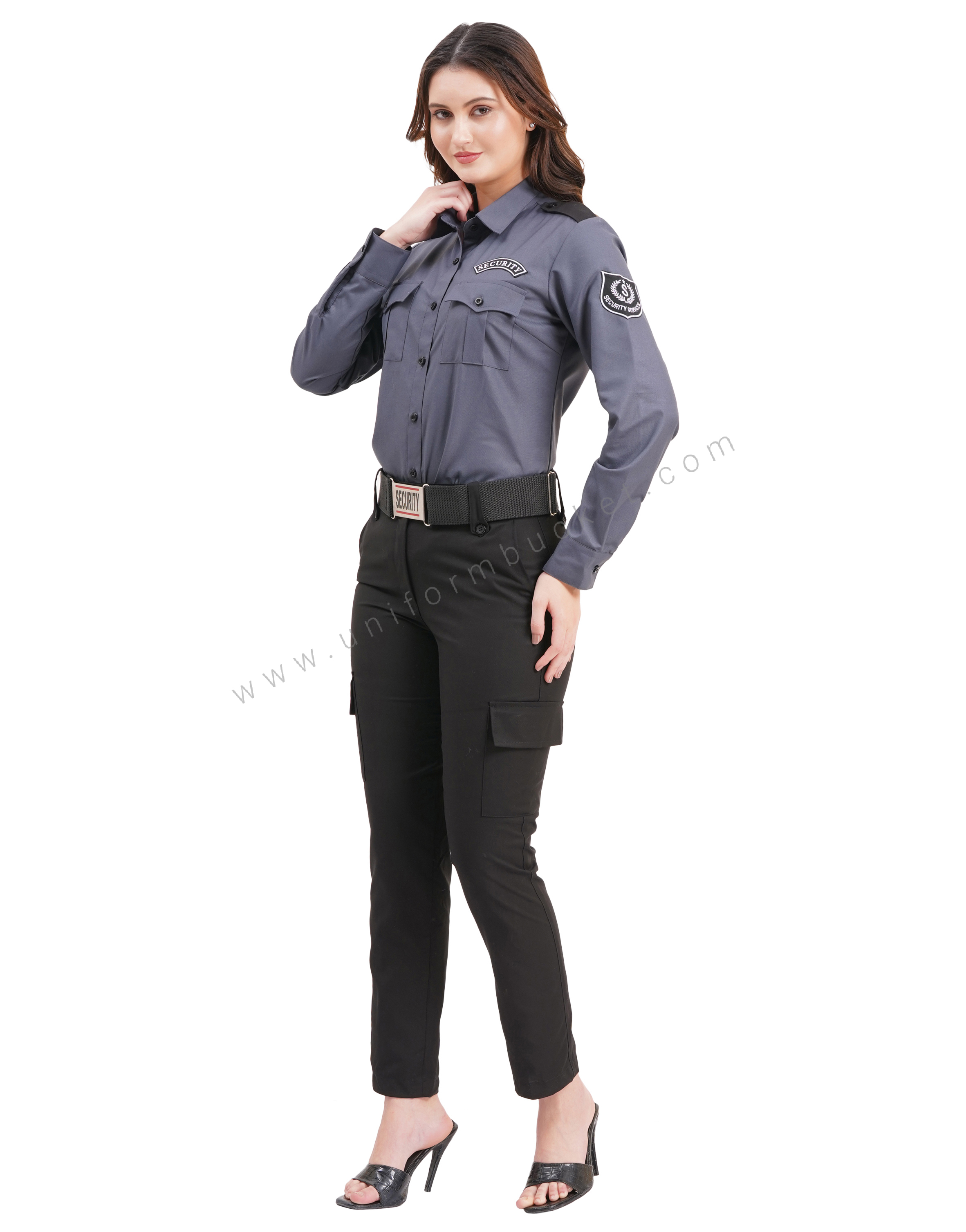 Female Security Guard grey shirt with black shoulder loops