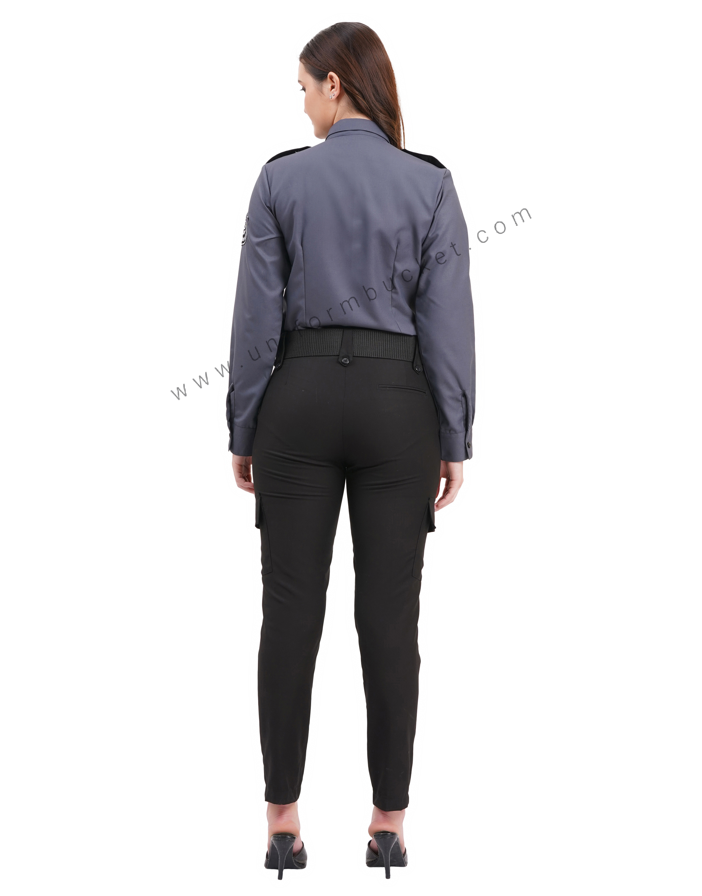 Female Security Guard grey shirt with black shoulder loops