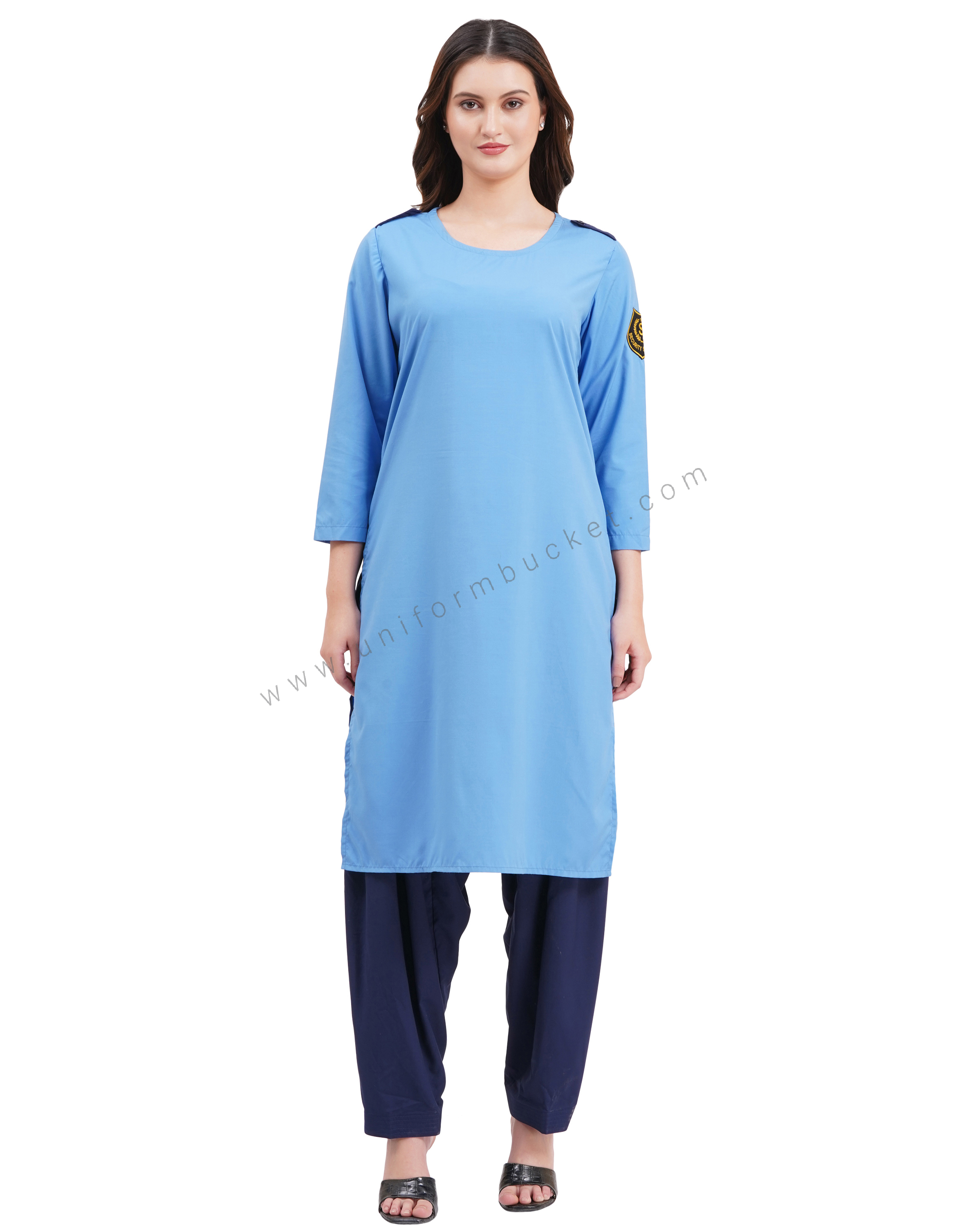 female Security Guard round neck blue kurti with navy blue dupatta & slawar