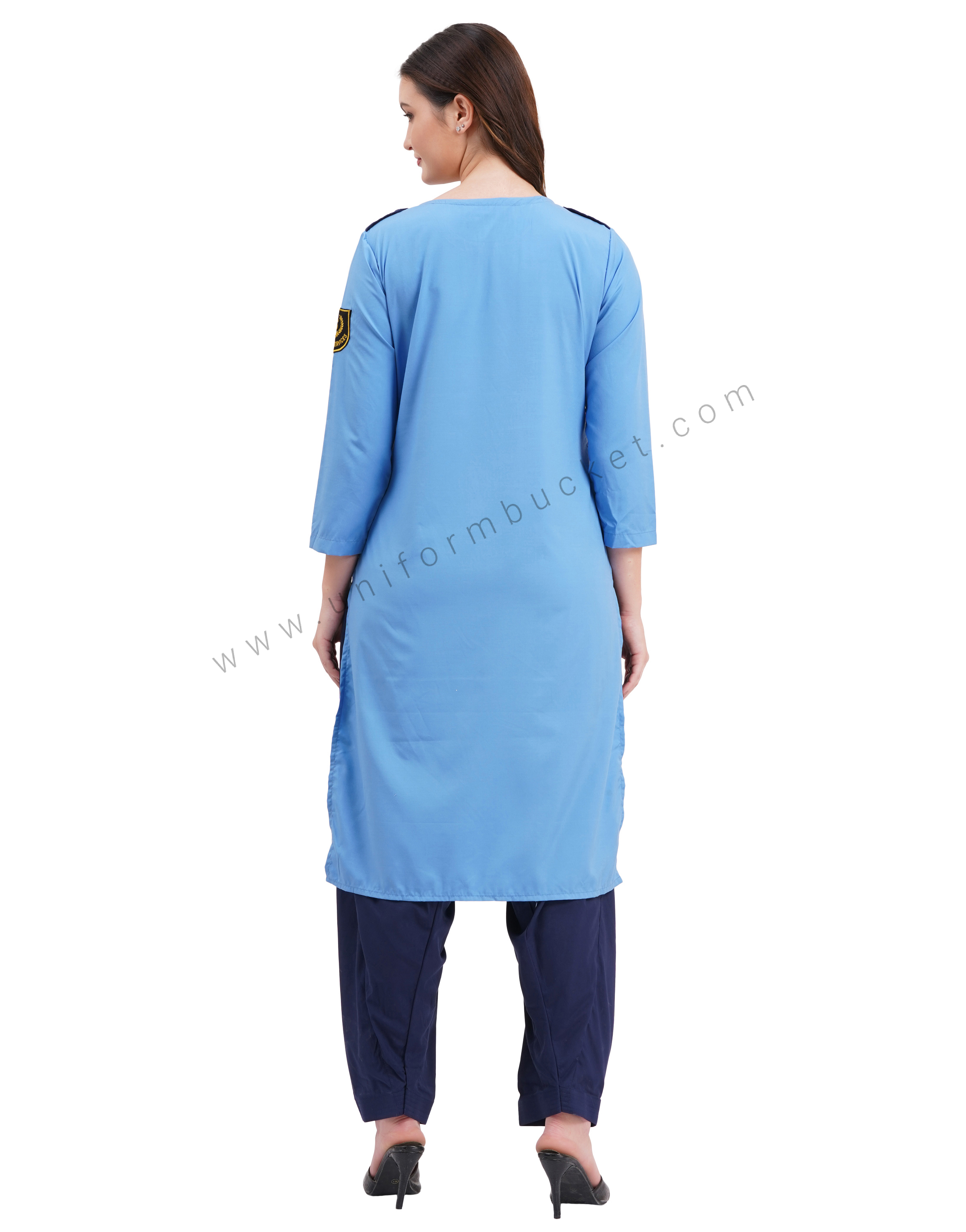 female Security Guard round neck blue kurti with navy blue dupatta & slawar