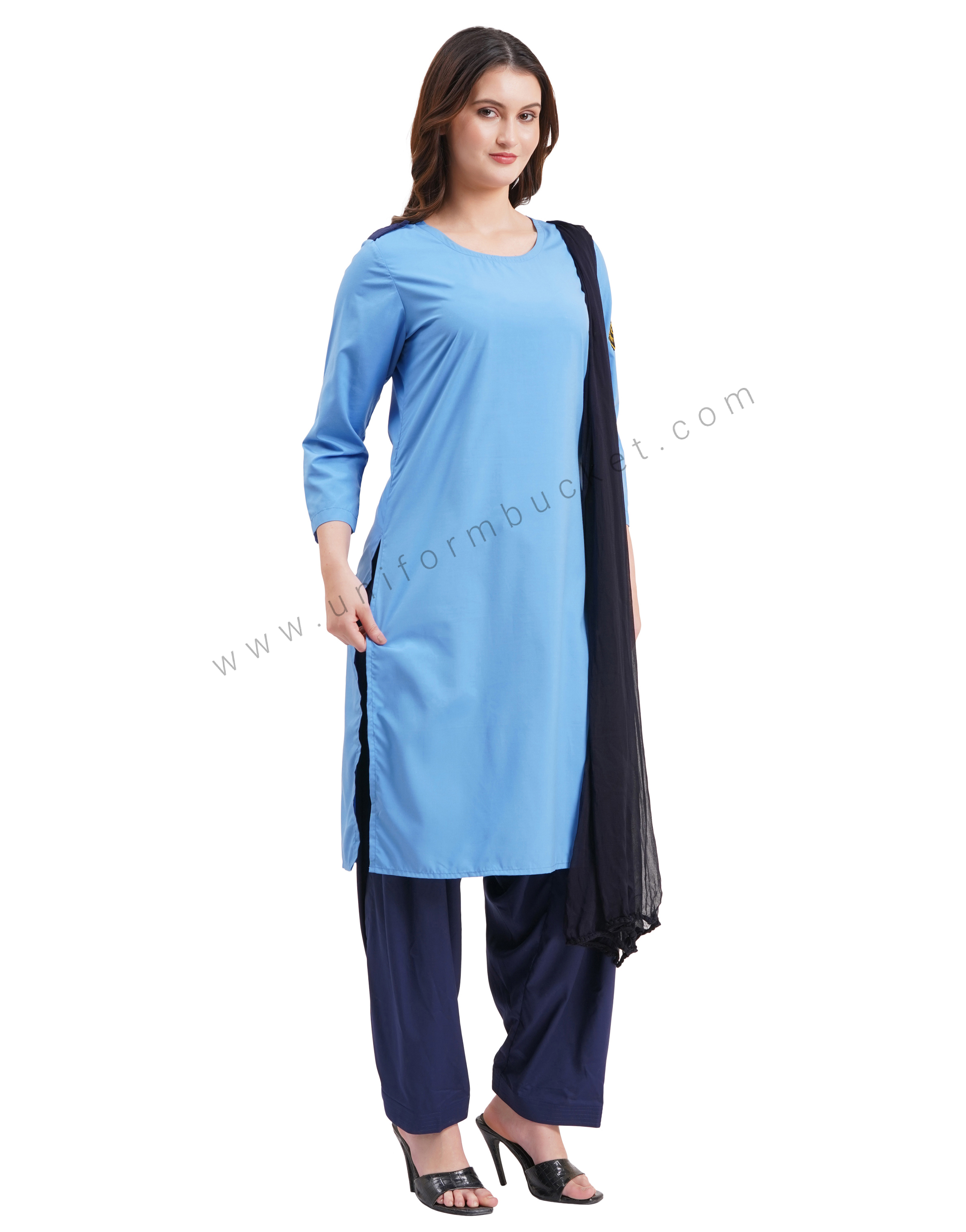 female Security Guard round neck blue kurti with navy blue dupatta & slawar