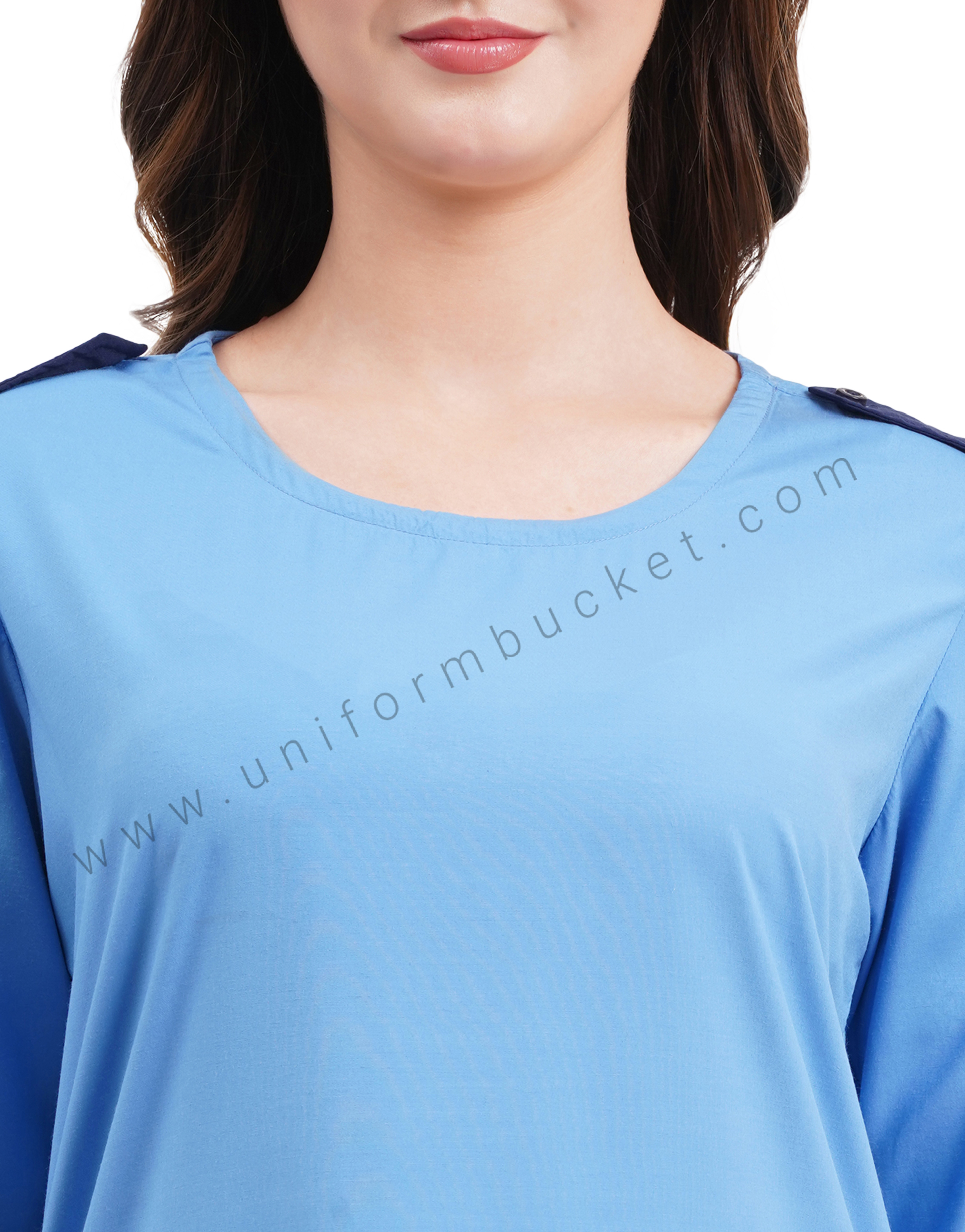 female Security Guard round neck blue kurti with navy blue dupatta & slawar