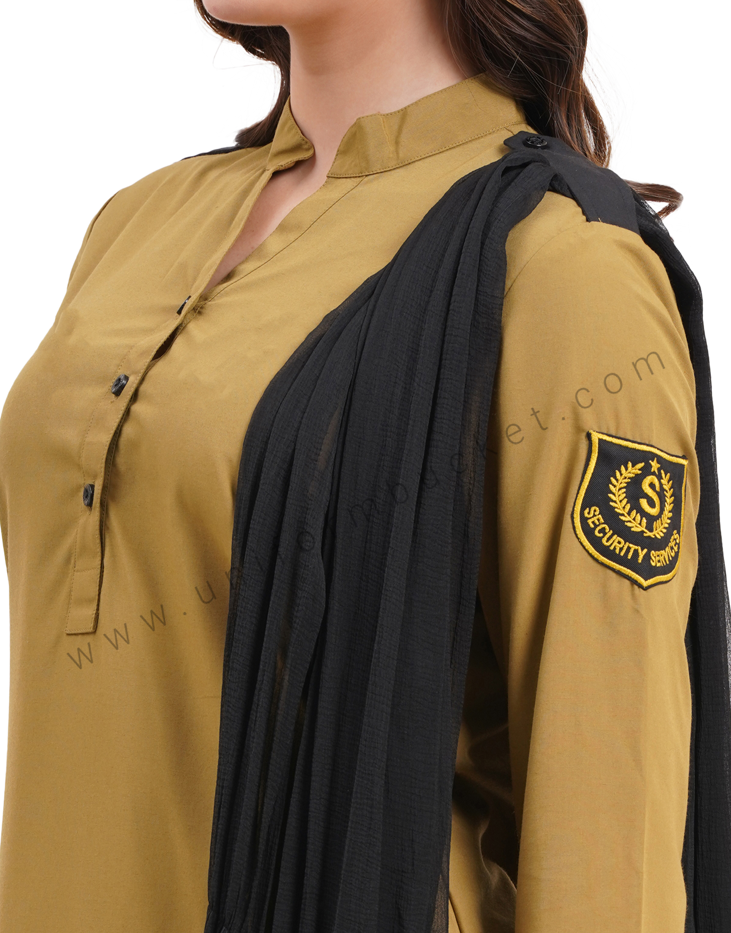 female Security Guard v neck  khaki kurti with dupatta & salwar