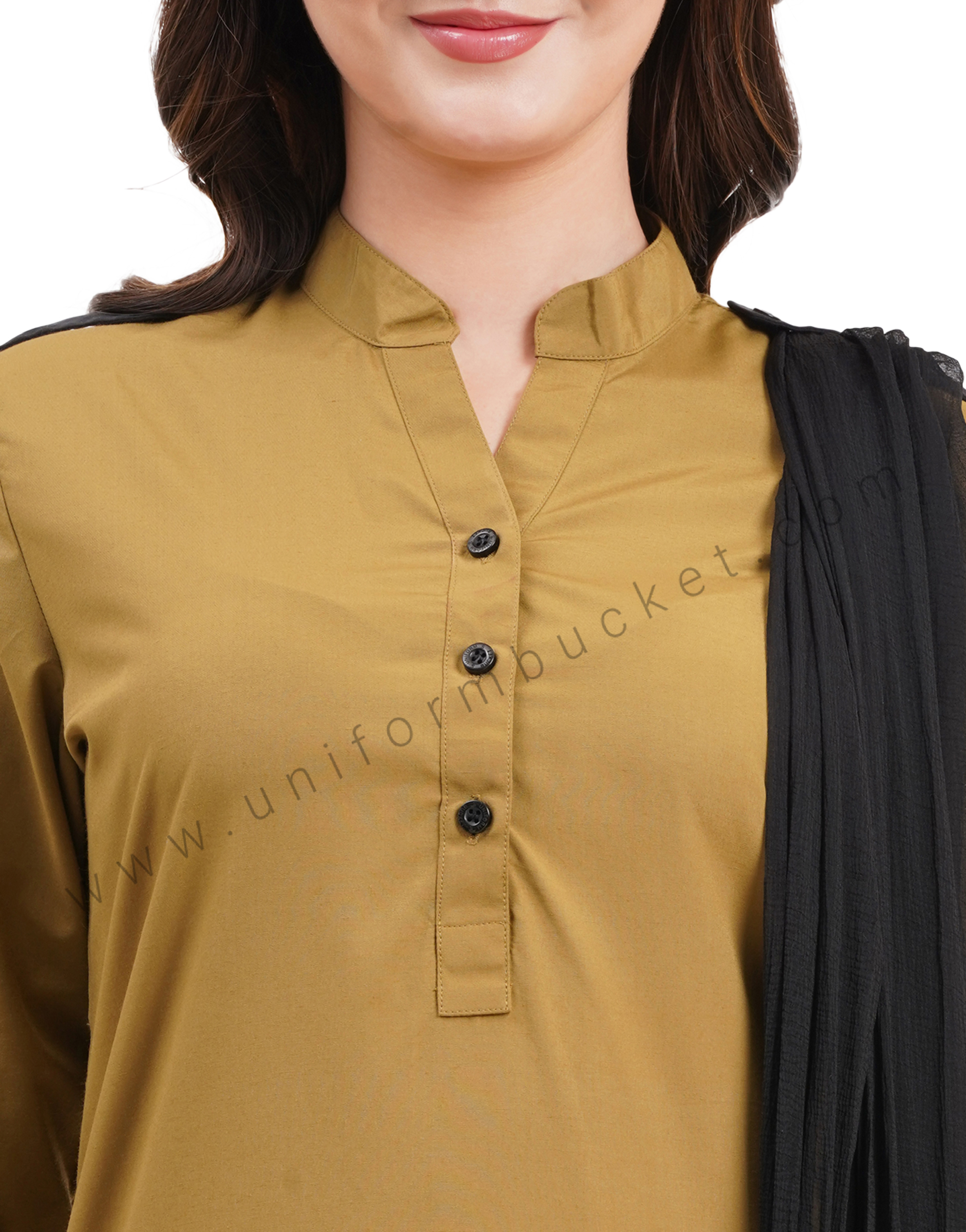 female Security Guard v neck  khaki kurti with dupatta & salwar