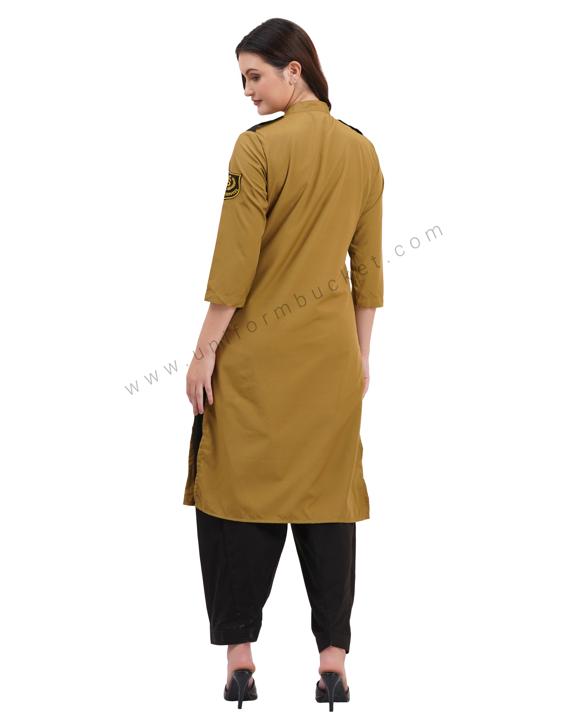 female Security Guard v neck  khaki kurti with dupatta & salwar