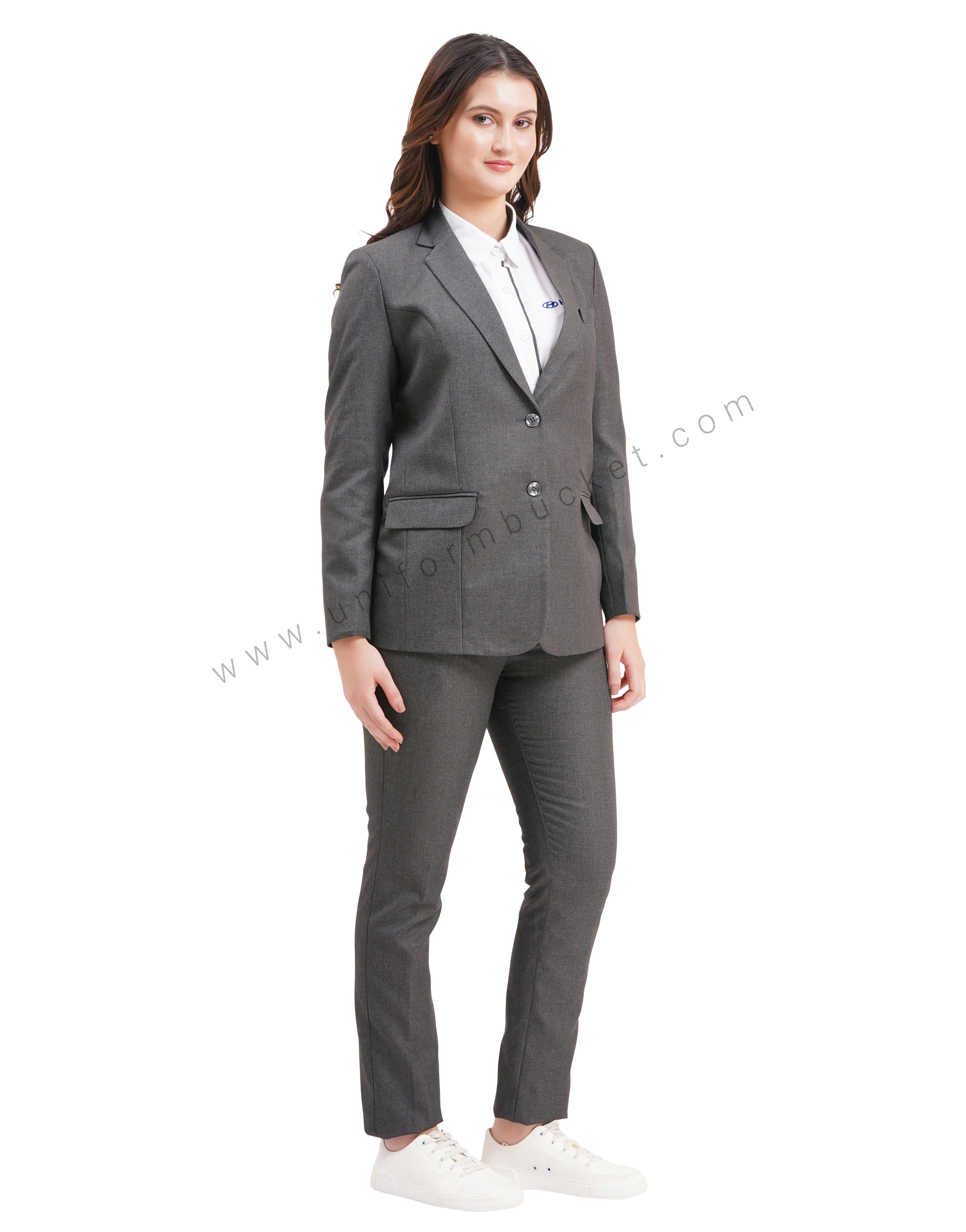 female two button blazer huy worsted grey