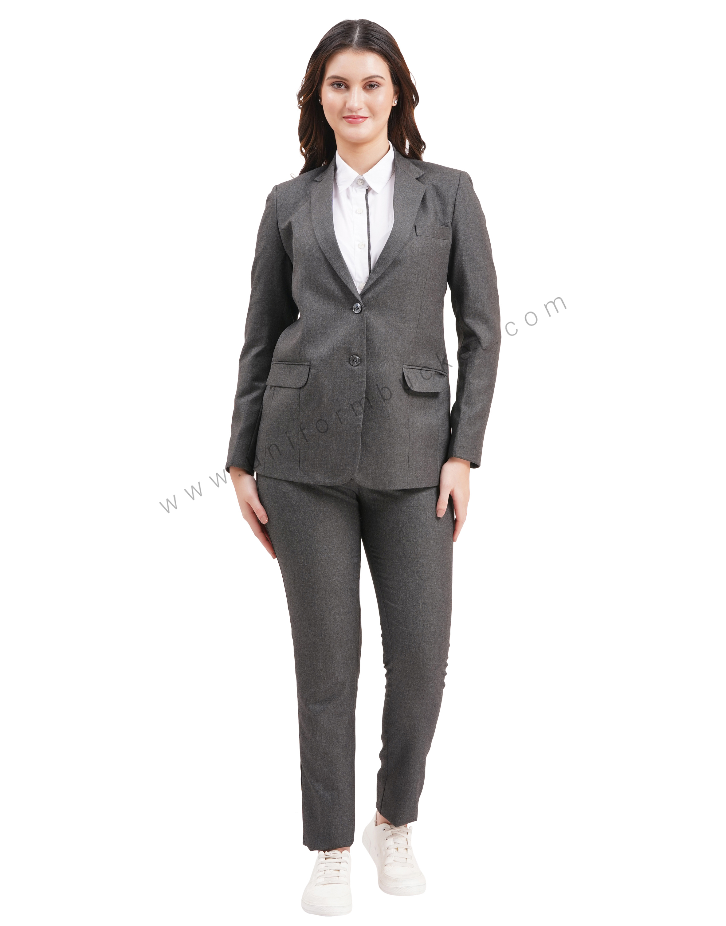 female two button blazer huy worsted grey