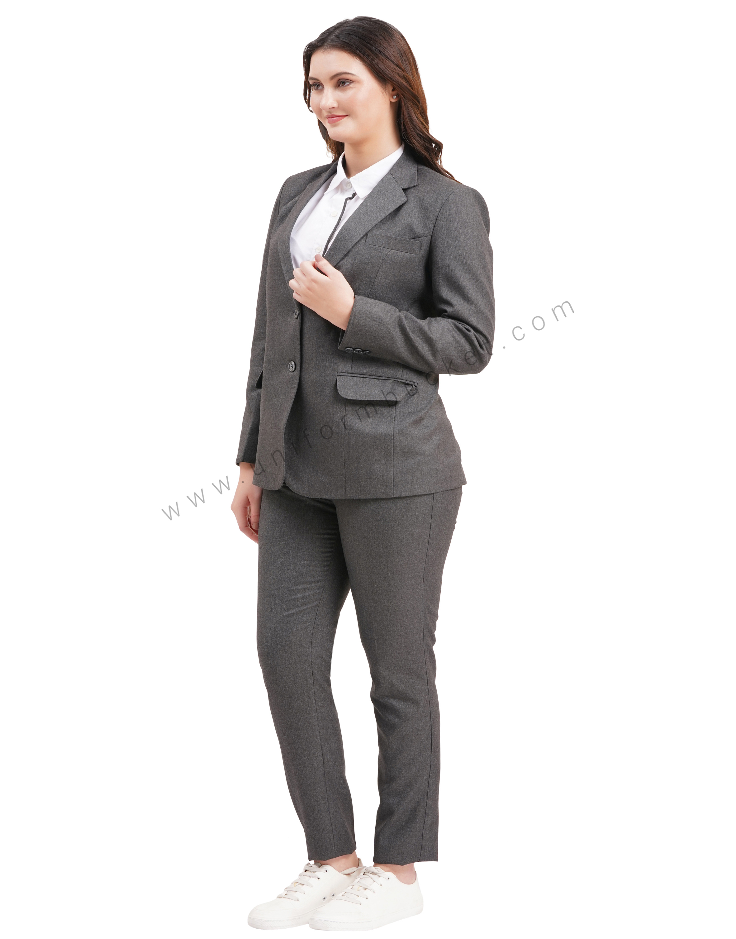 female two button blazer huy worsted grey