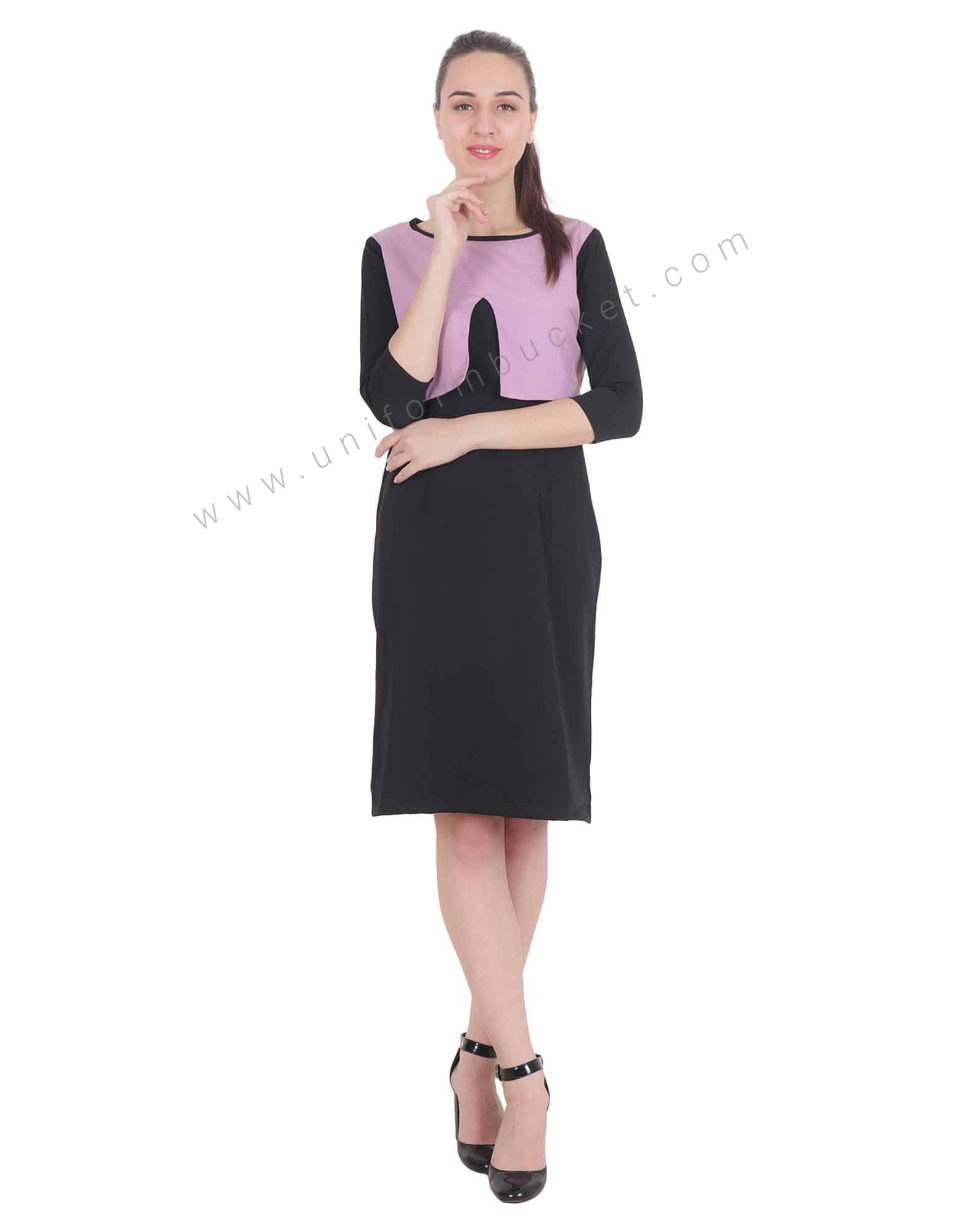 purple Yoke Straight Black Dress