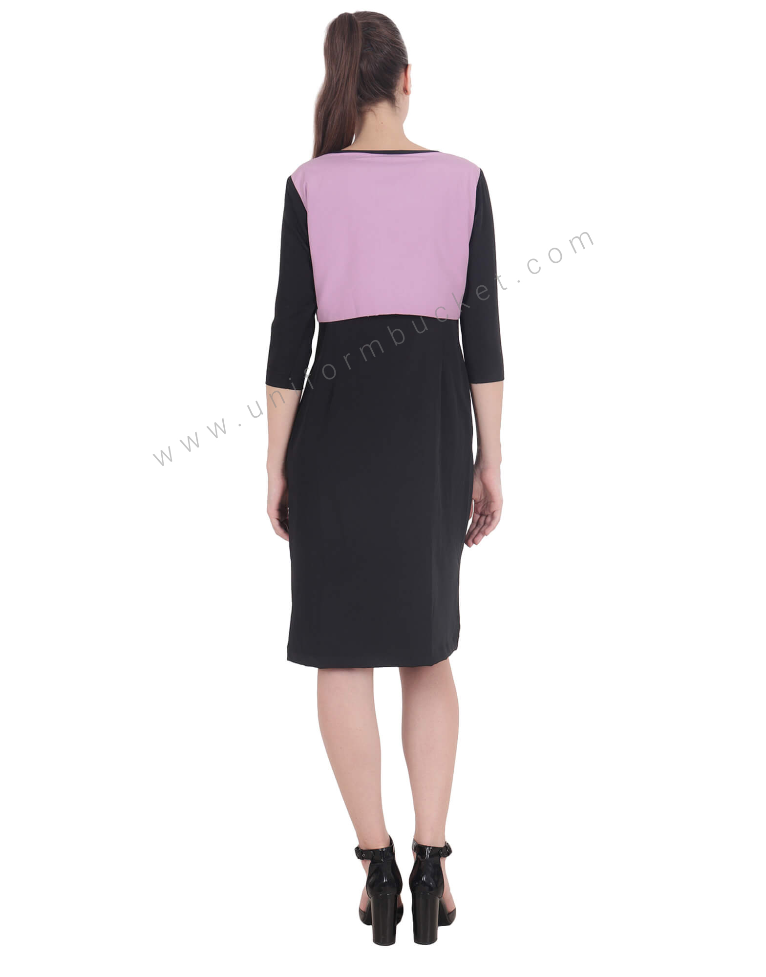 purple Yoke Straight Black Dress