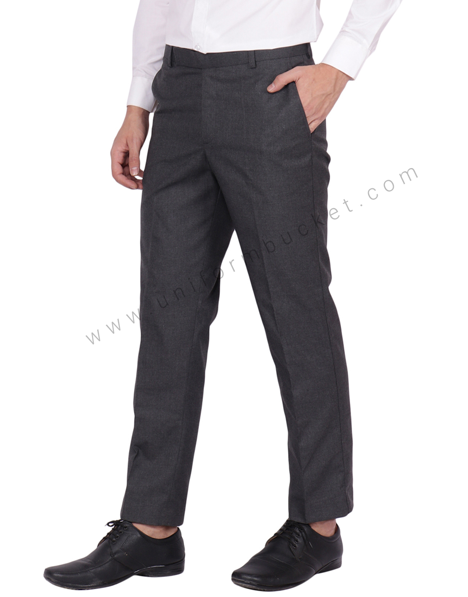 Charcoal Grey Textured Regular Fit Terry Rayon Pant For Men