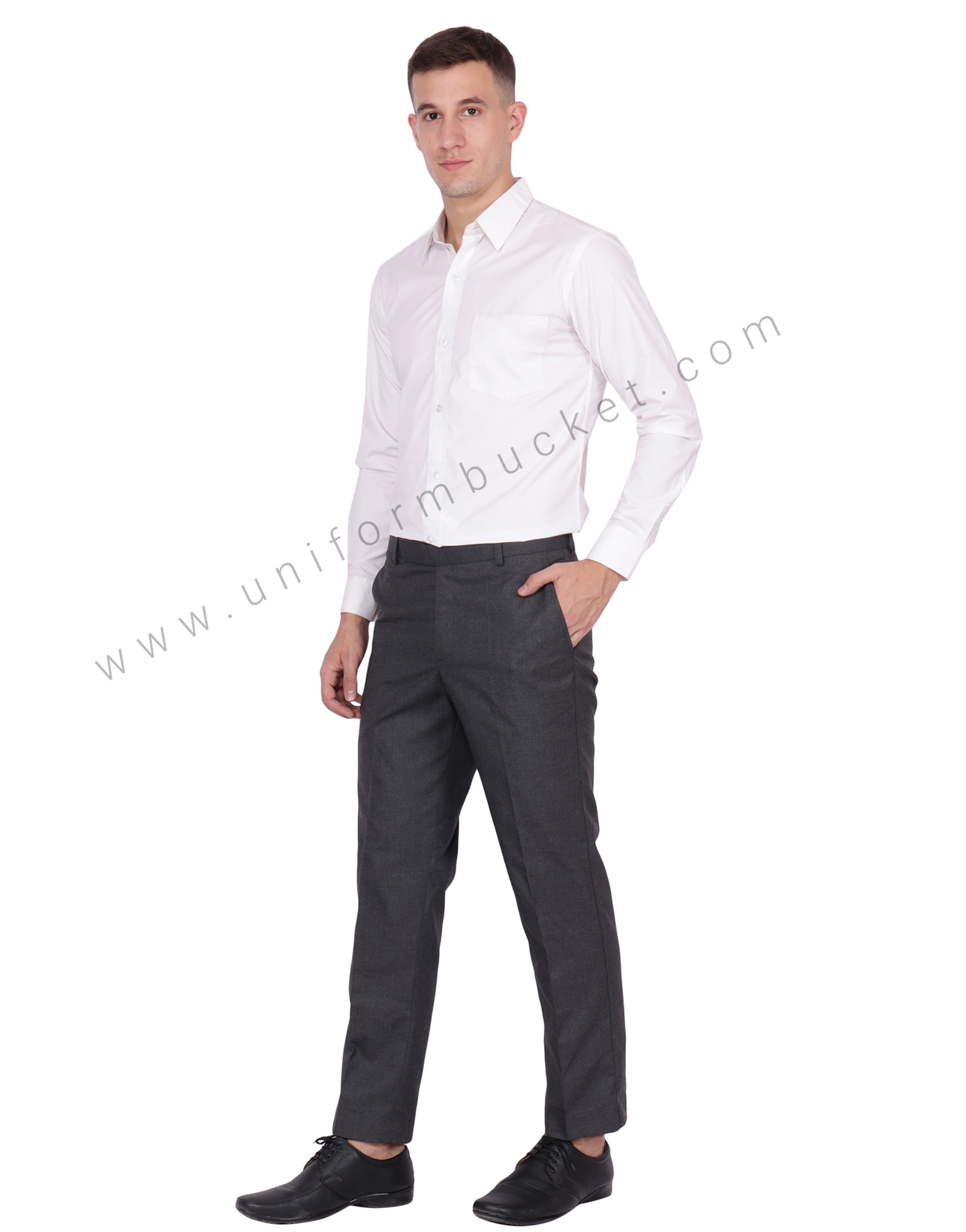 Charcoal Grey Textured Regular Fit Terry Rayon Pant For Men