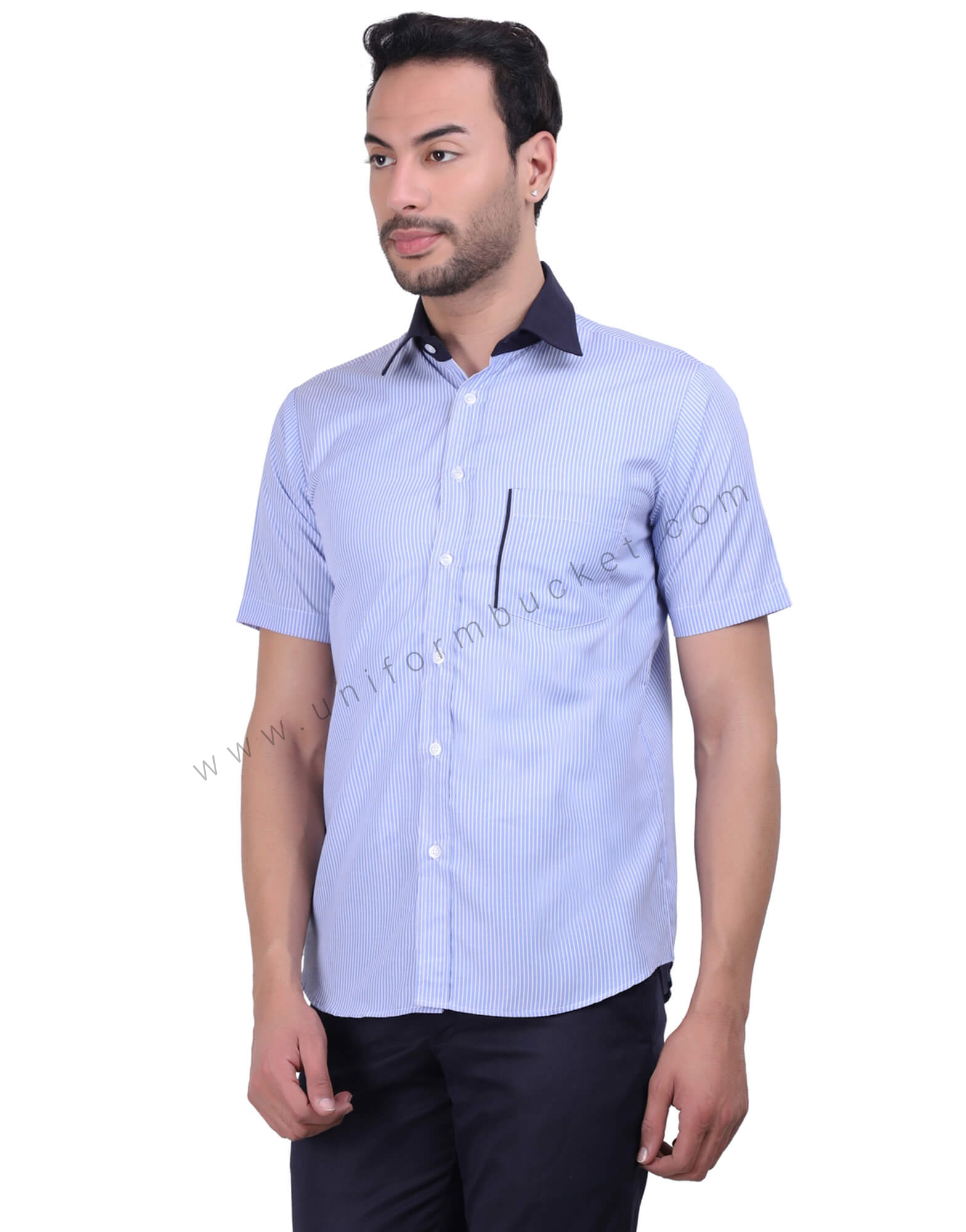 Formal Stylish Blue Shirt With Navy Blue Trims
