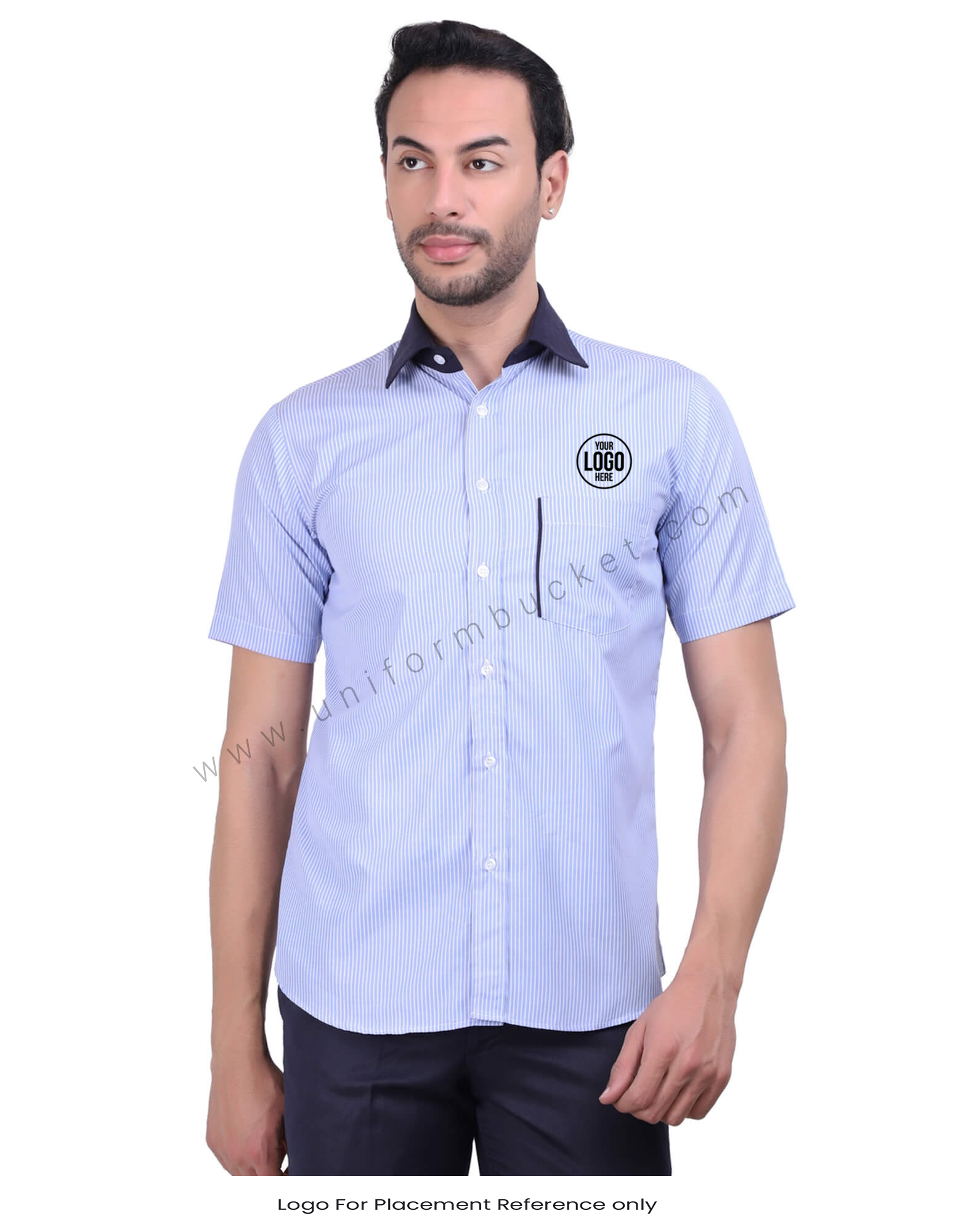Formal Stylish Blue Shirt With Navy Blue Trims