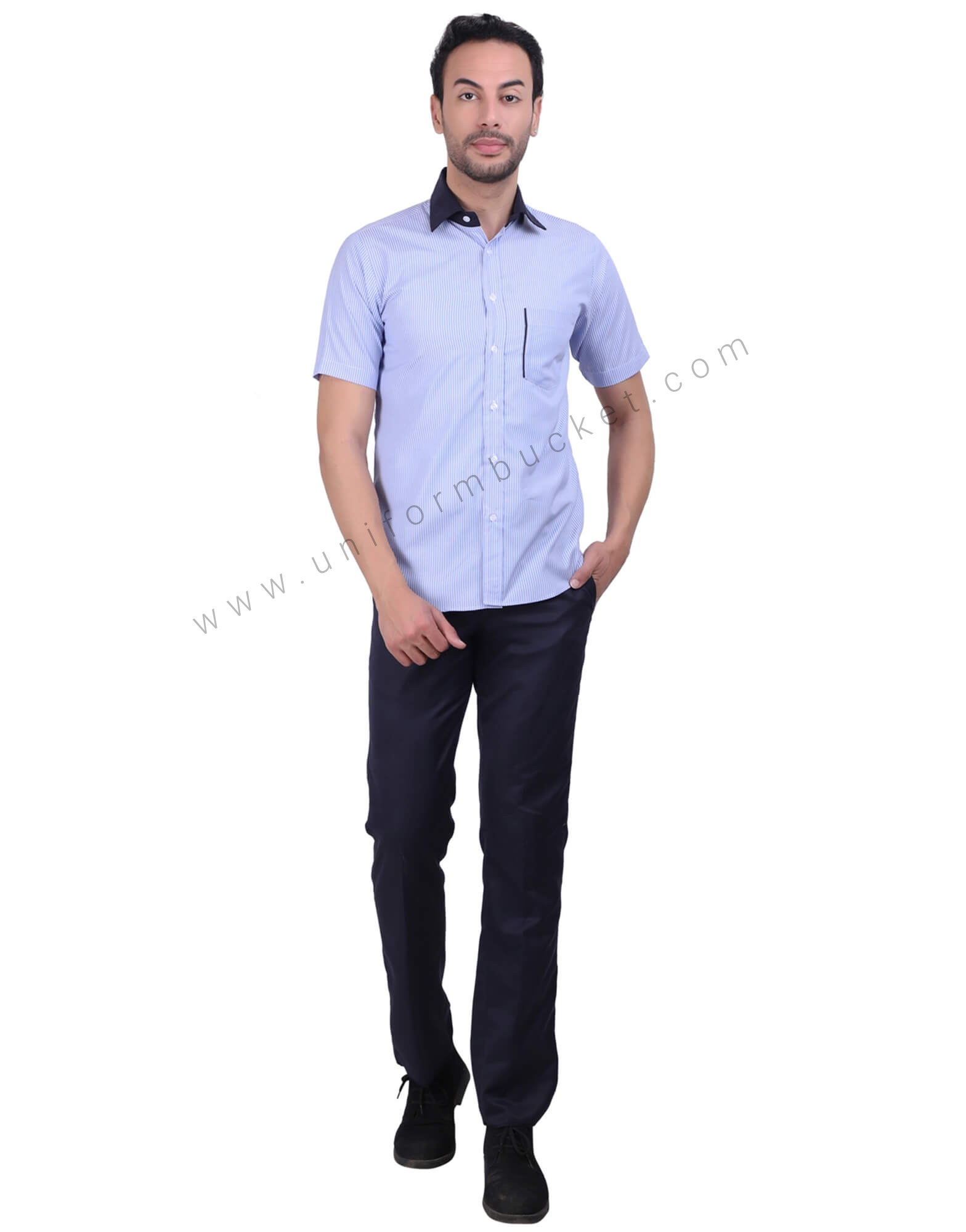 Formal Stylish Blue Shirt With Navy Blue Trims