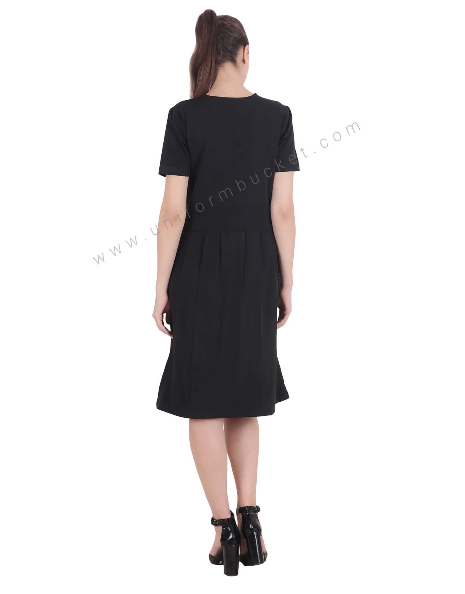 Designer Red Collar Black Dress