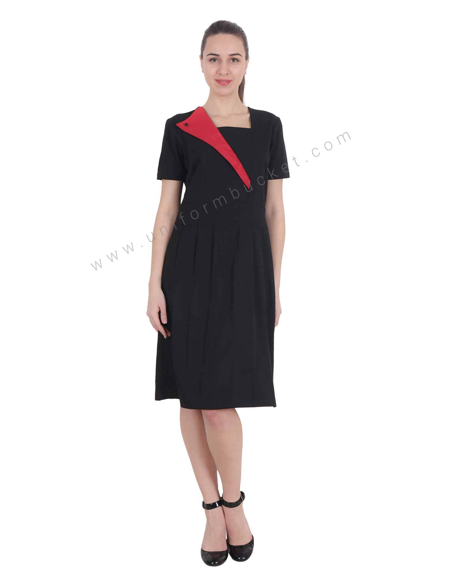 Designer Red Collar Black Dress