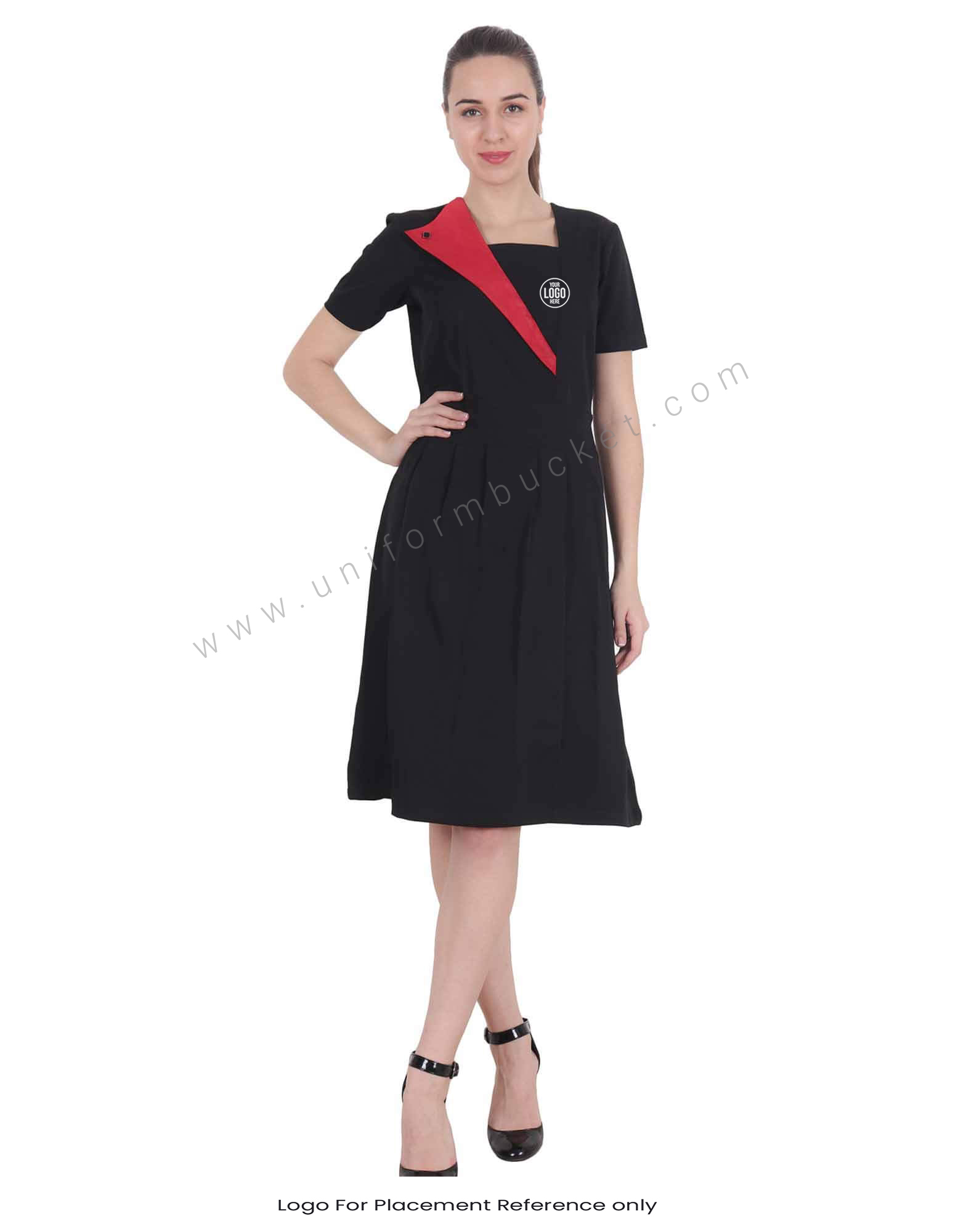 Designer Red Collar Black Dress